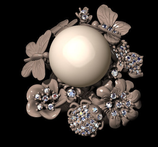 Pearl flower Ring 3D print model_1