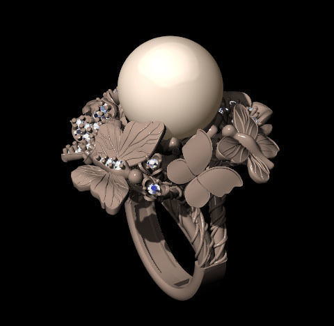 Pearl flower Ring 3D print model_2