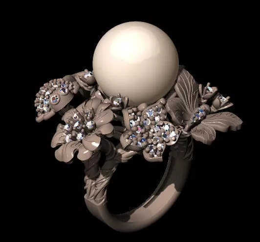 Pearl flower Ring 3D print model_0