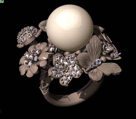 Pearl flower Ring 3D print model_5