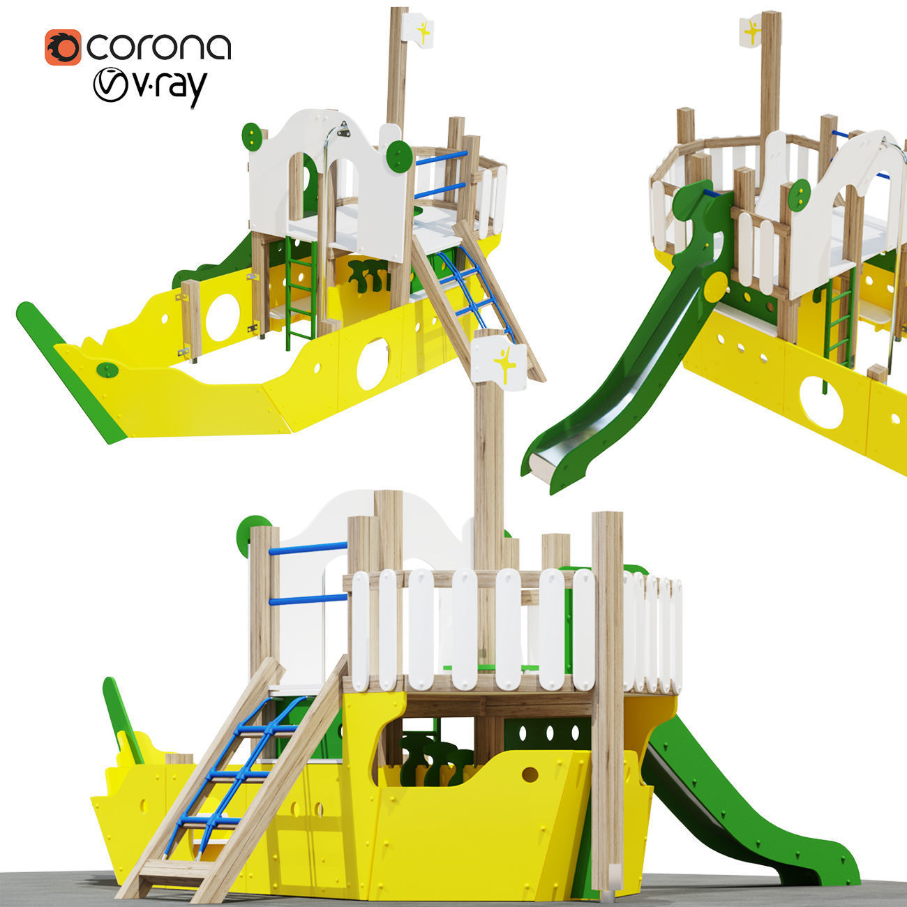 Childrens playground Pirate ship color set 3D model_4