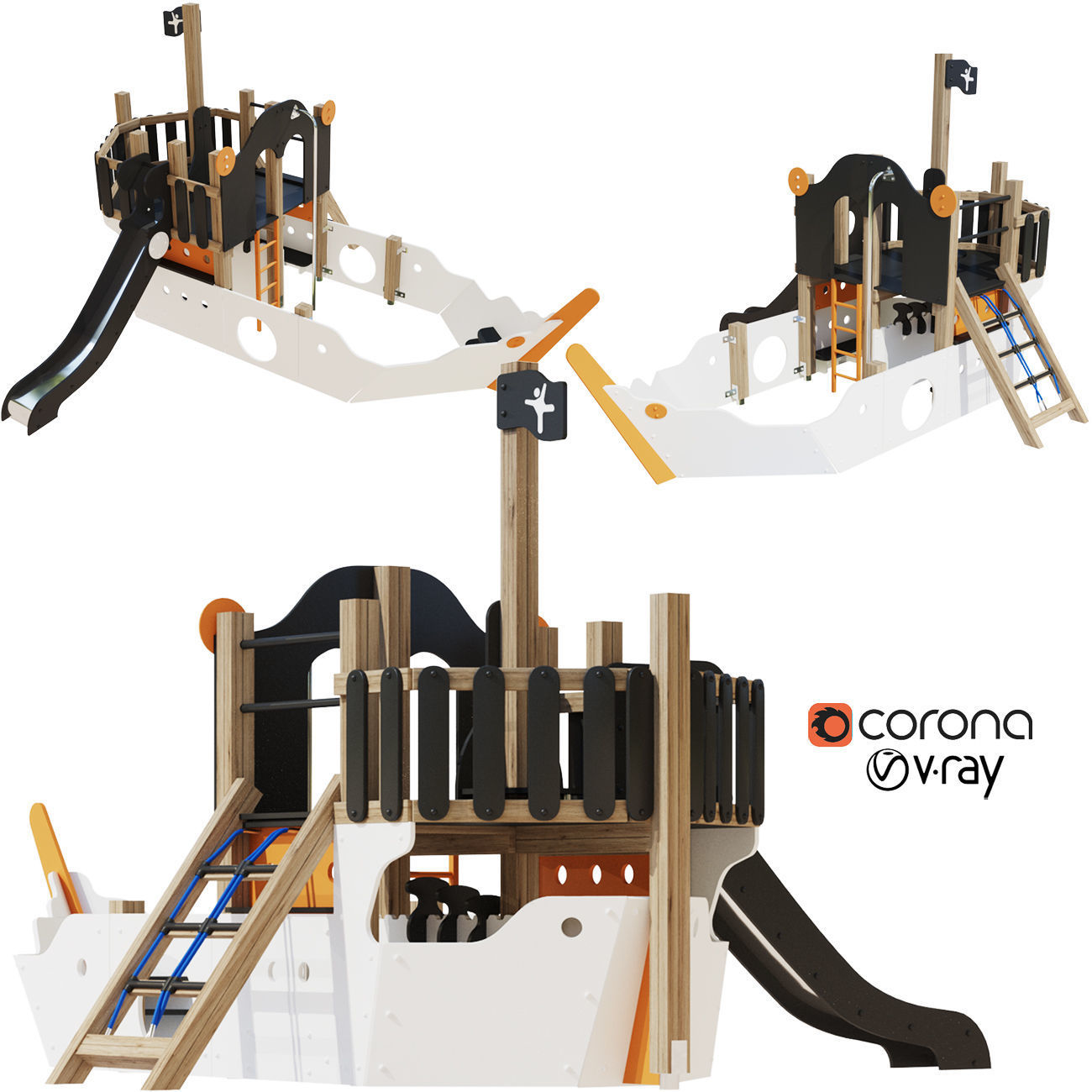 Childrens playground Pirate ship color set 3D model_3