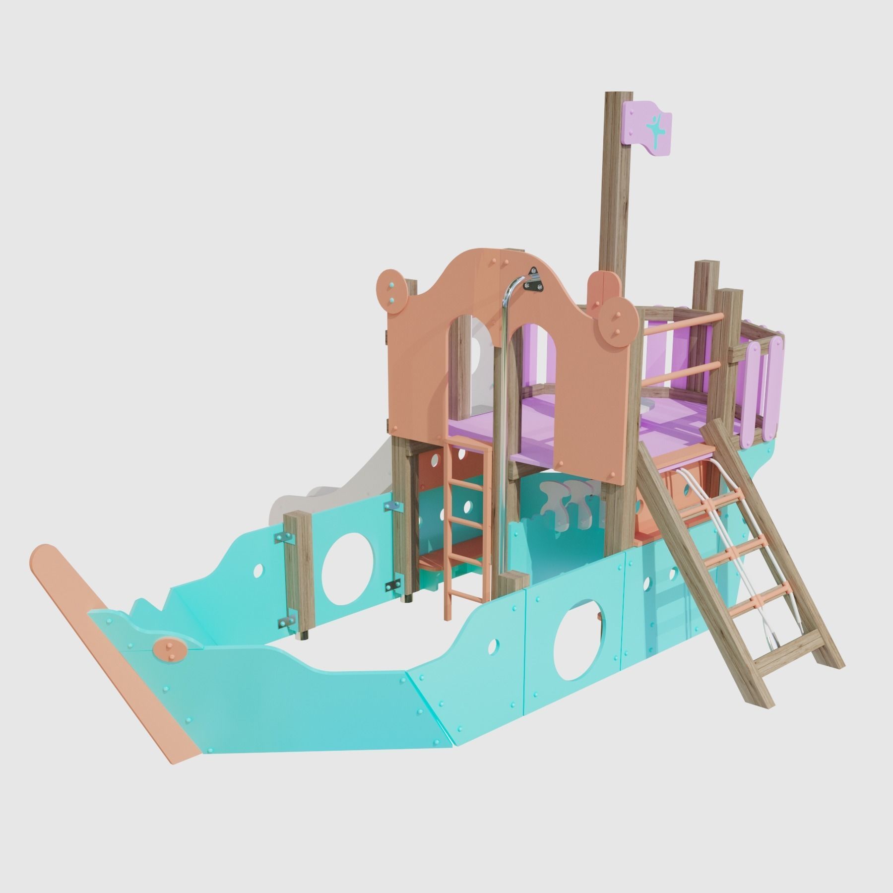 Childrens playground Pirate ship color set 3D model_23