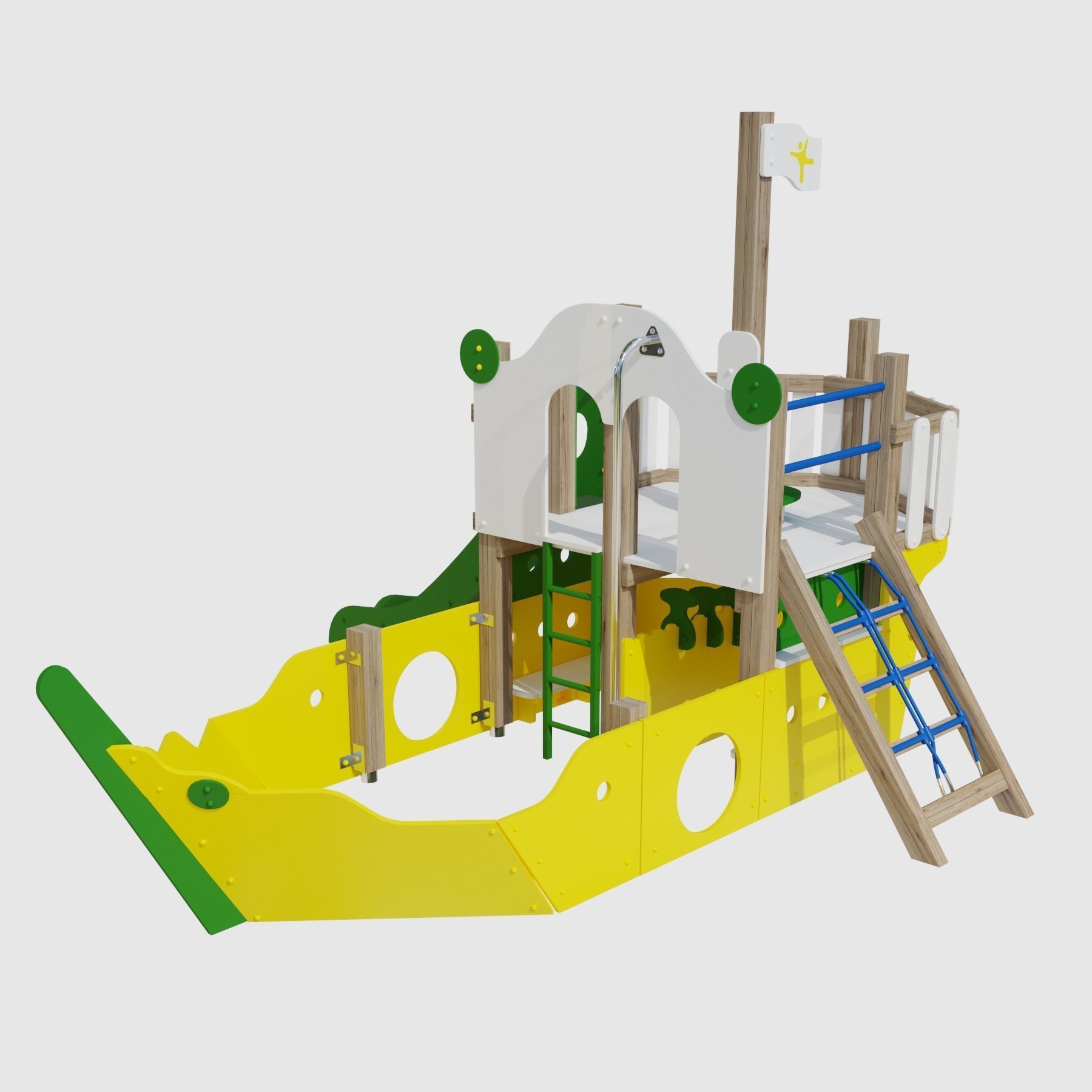Childrens playground Pirate ship color set 3D model_16