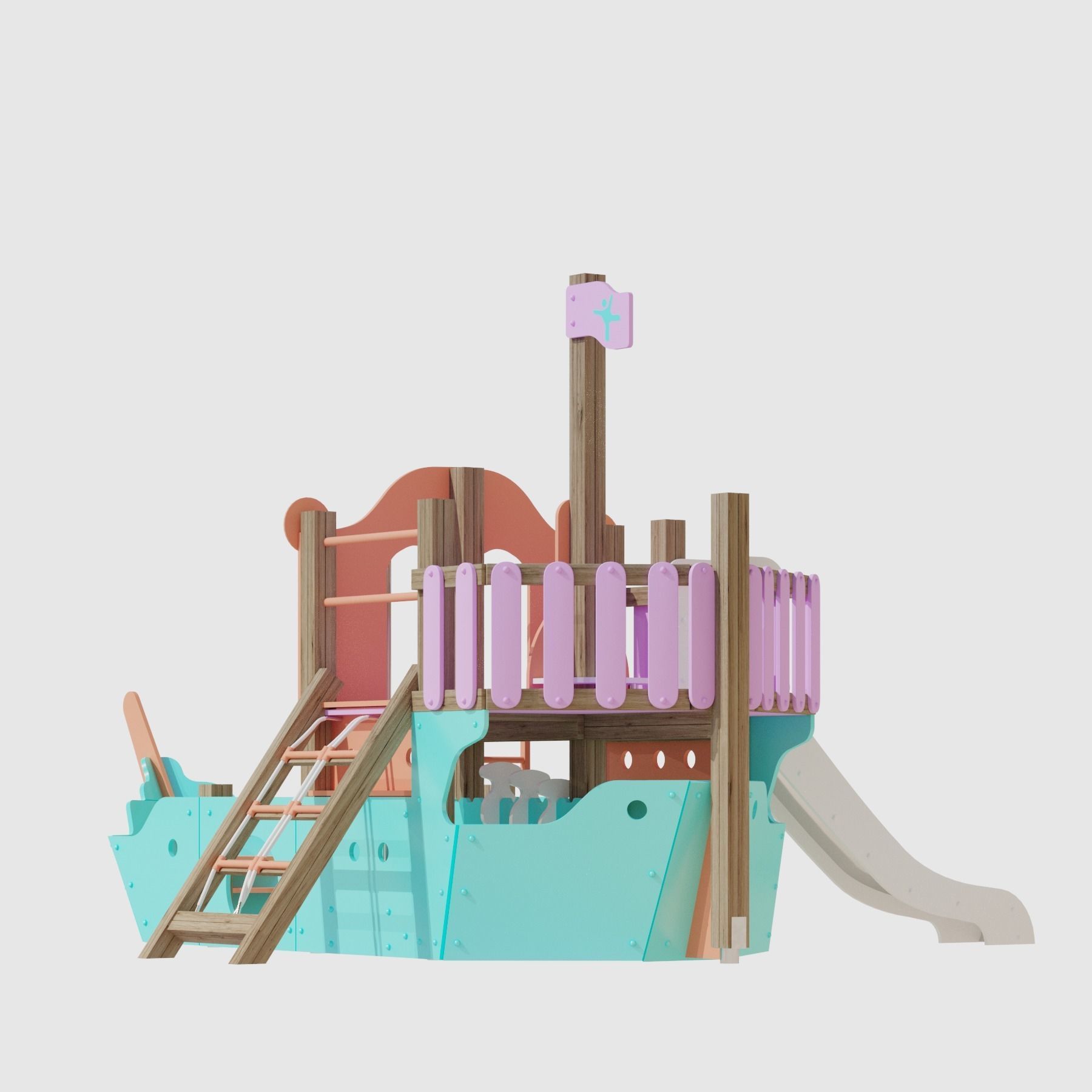 Childrens playground Pirate ship color set 3D model_24