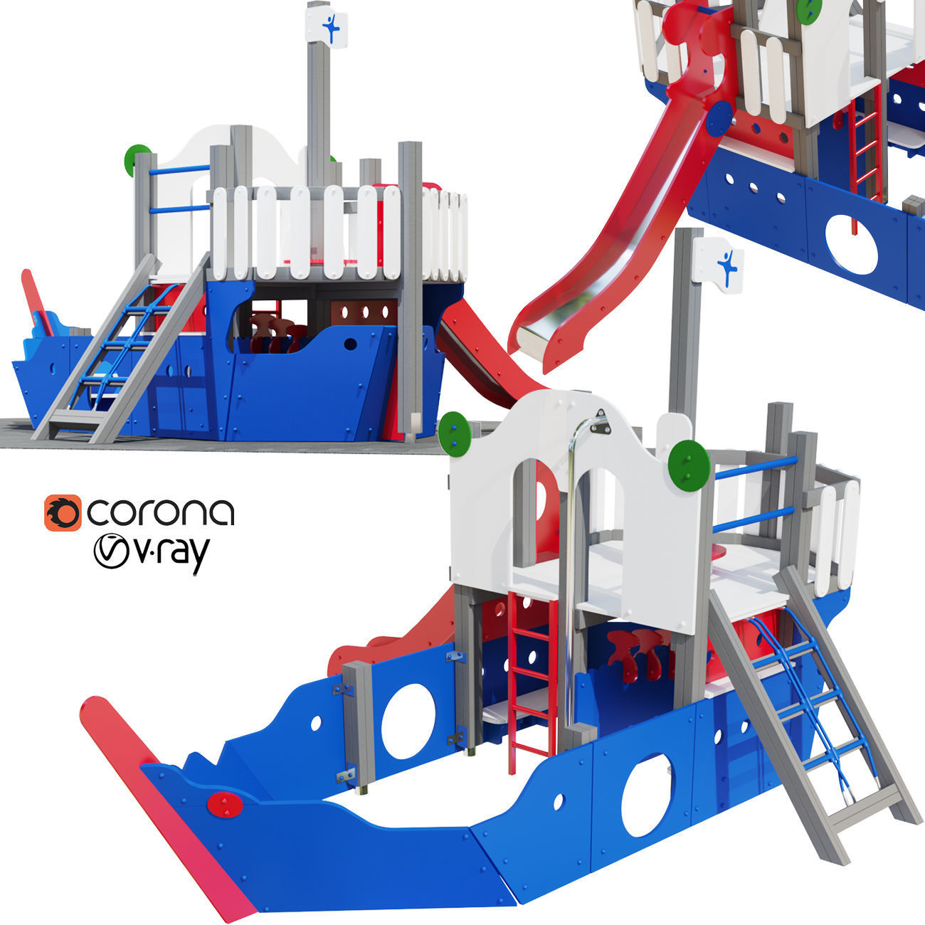 Childrens playground Pirate ship color set 3D model_5