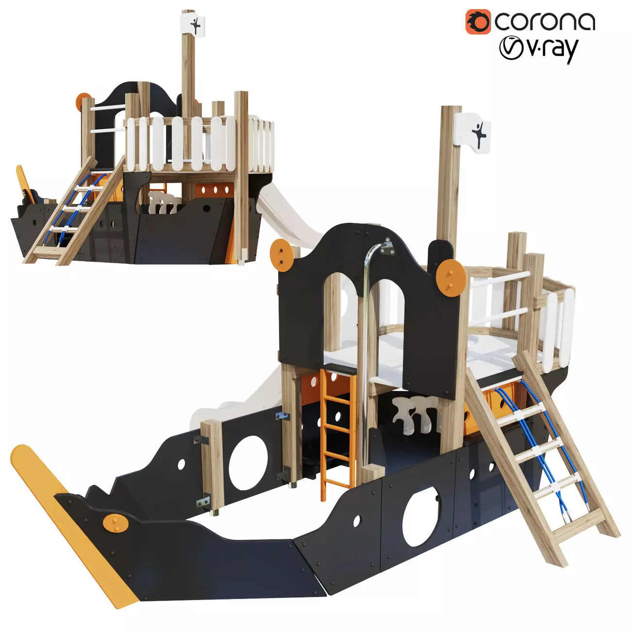 Childrens playground Pirate ship color set 3D model_0