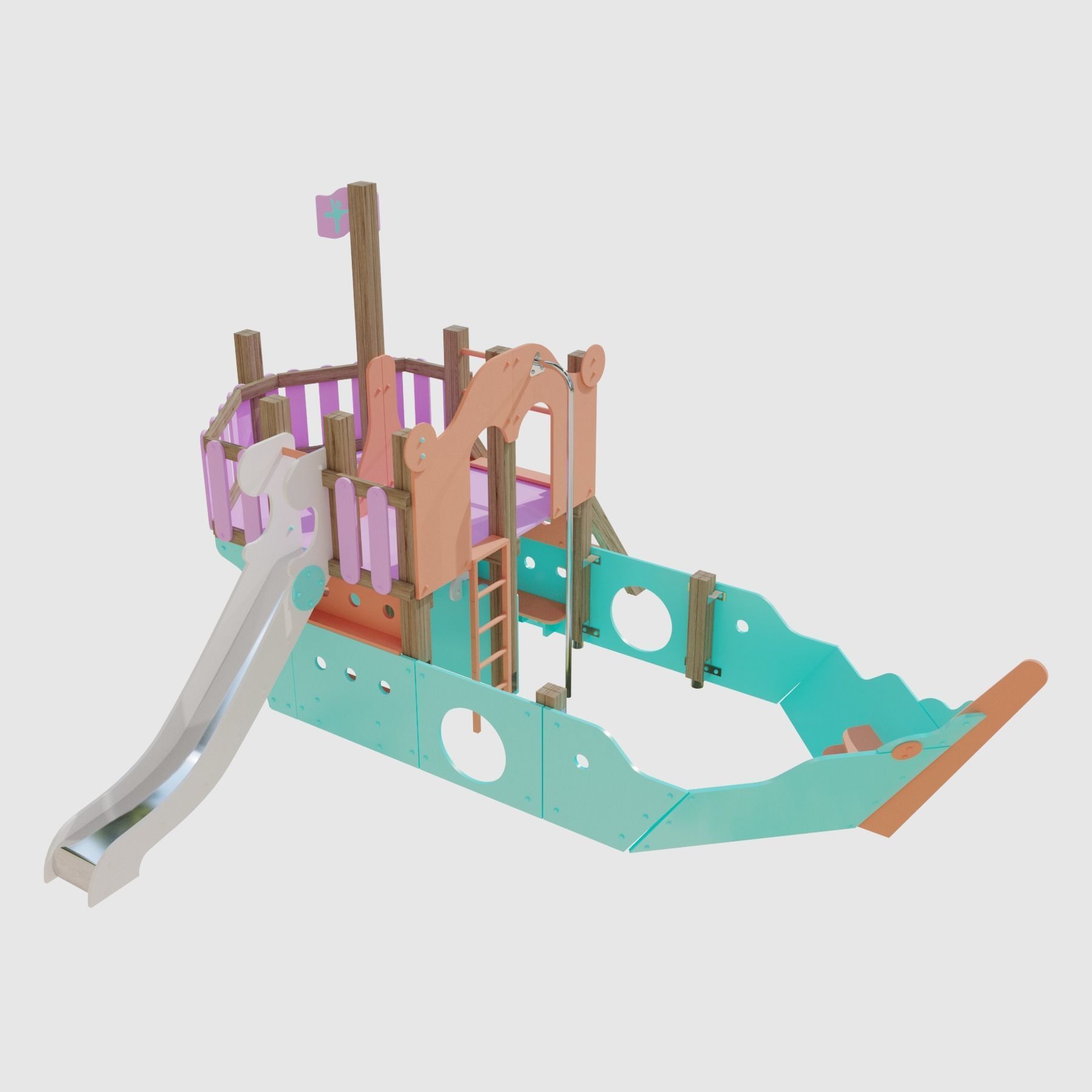 Childrens playground Pirate ship color set 3D model_25