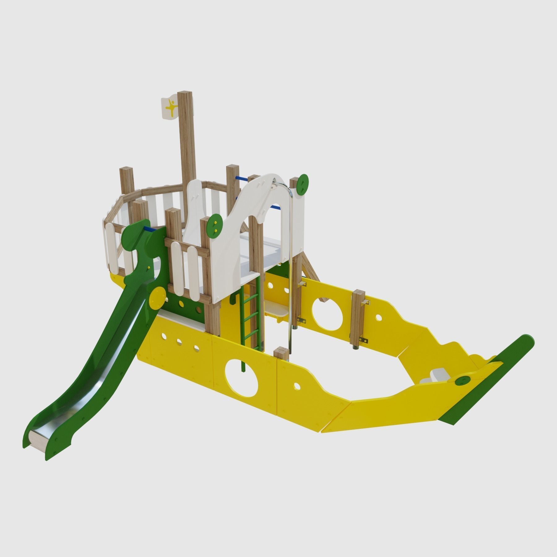 Childrens playground Pirate ship color set 3D model_17