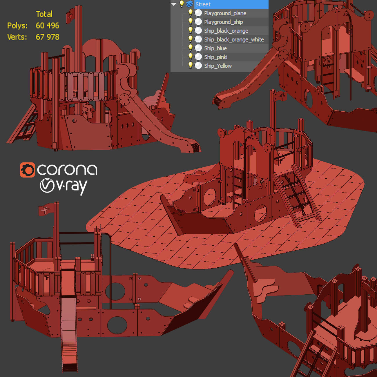 Childrens playground Pirate ship color set 3D model_6