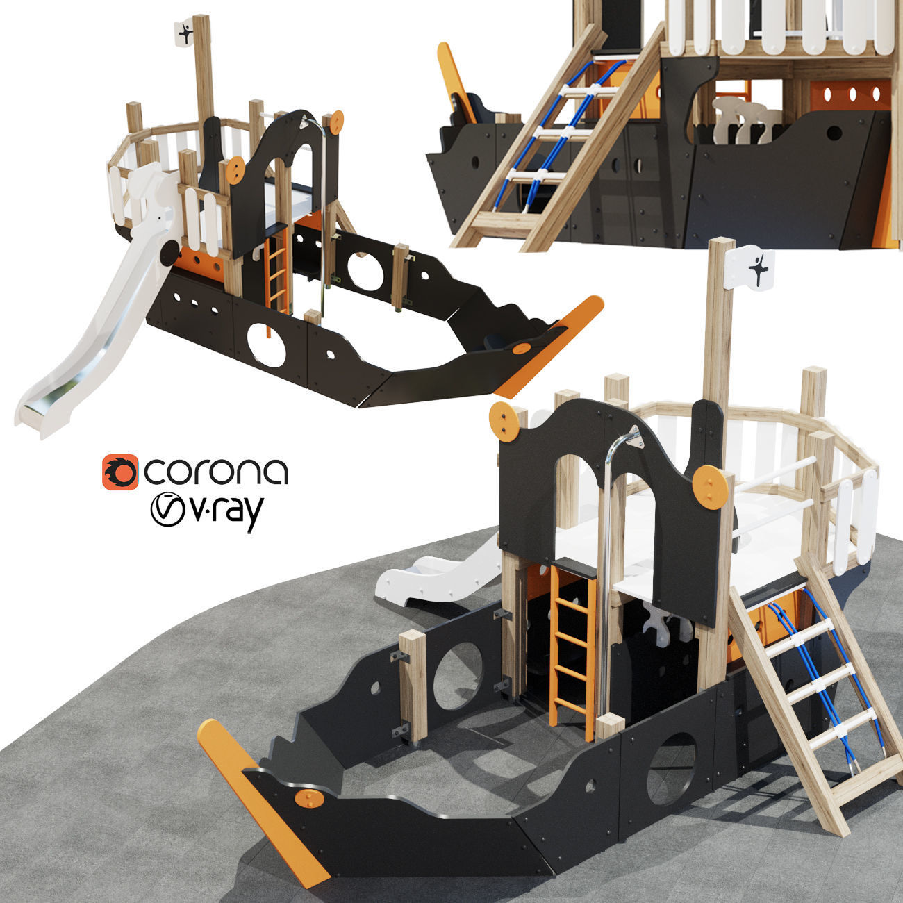 Childrens playground Pirate ship color set 3D model_1
