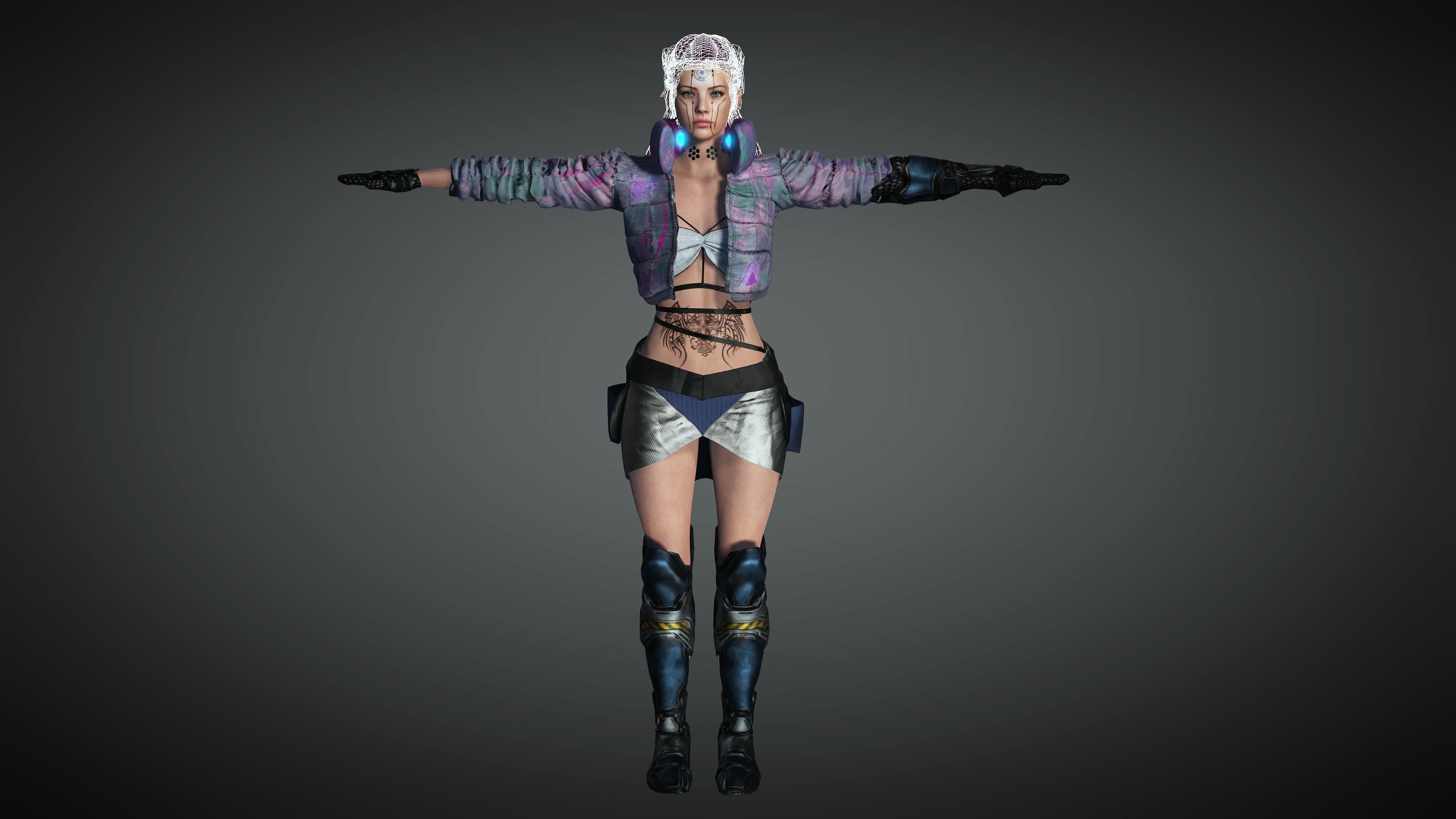 AAA Cyber Punk Female Character 08 Low-poly 3D model_23