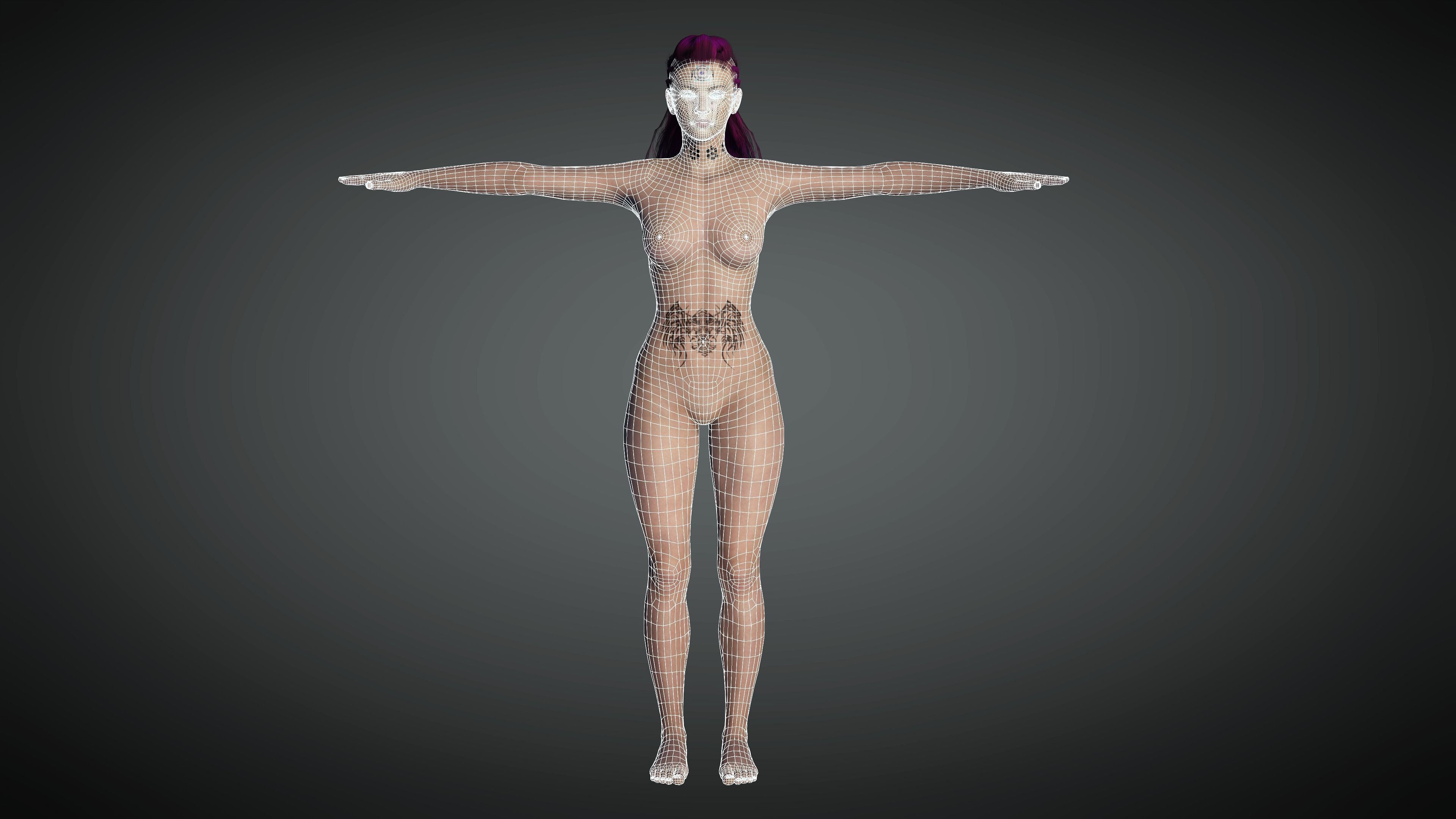 AAA Cyber Punk Female Character 08 Low-poly 3D model_22