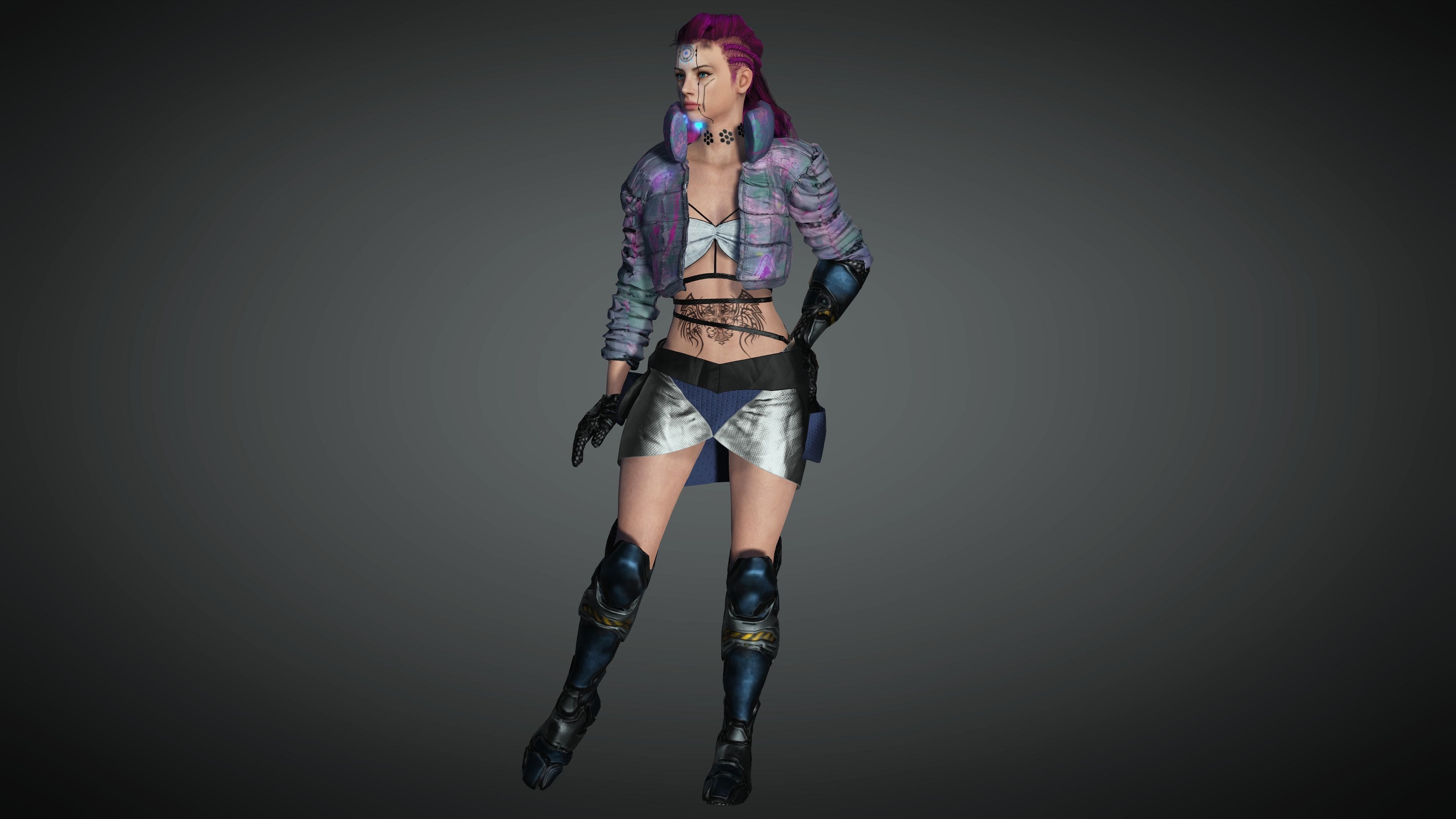 AAA Cyber Punk Female Character 08 Low-poly 3D model_11