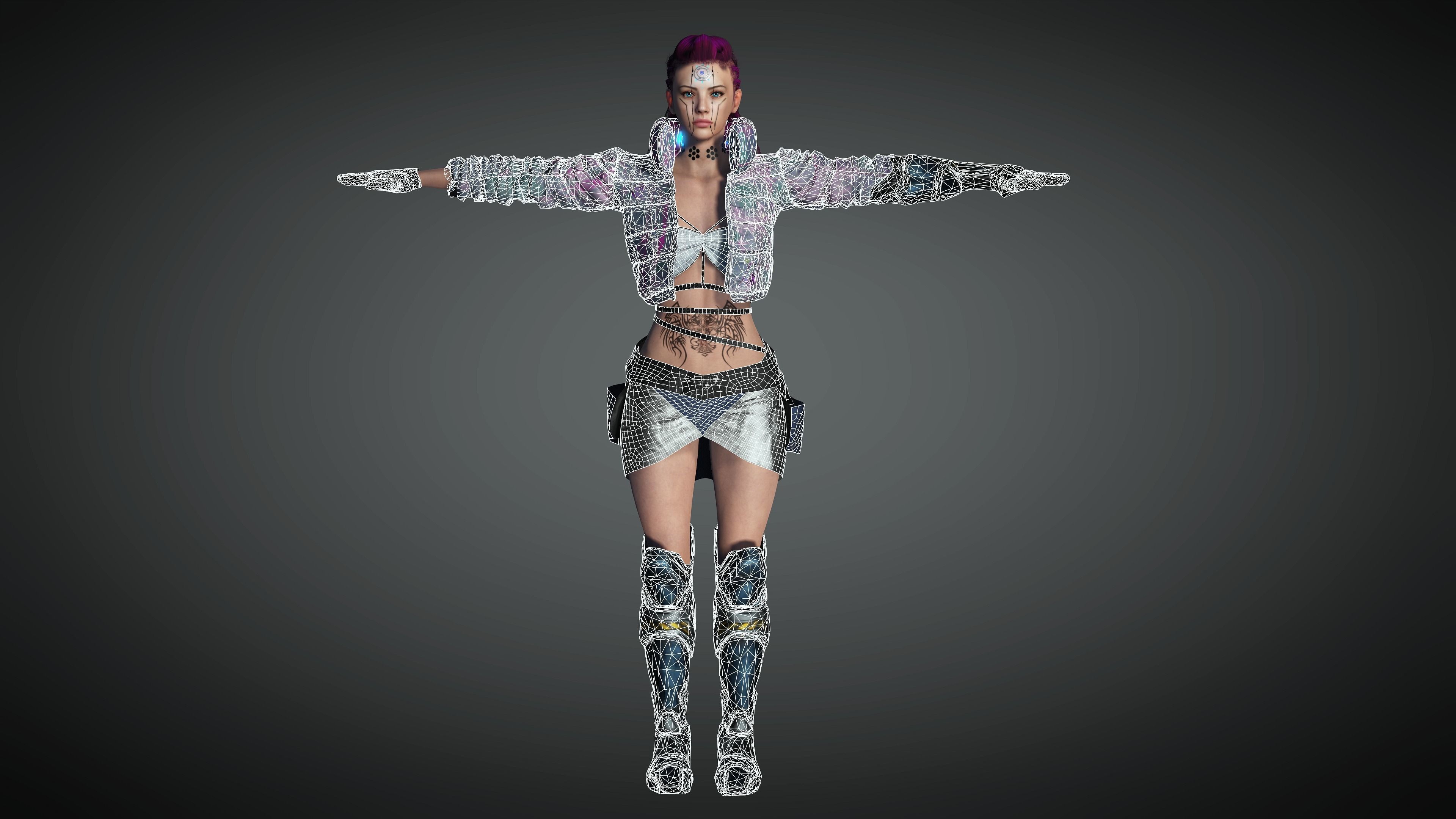 AAA Cyber Punk Female Character 08 Low-poly 3D model_21