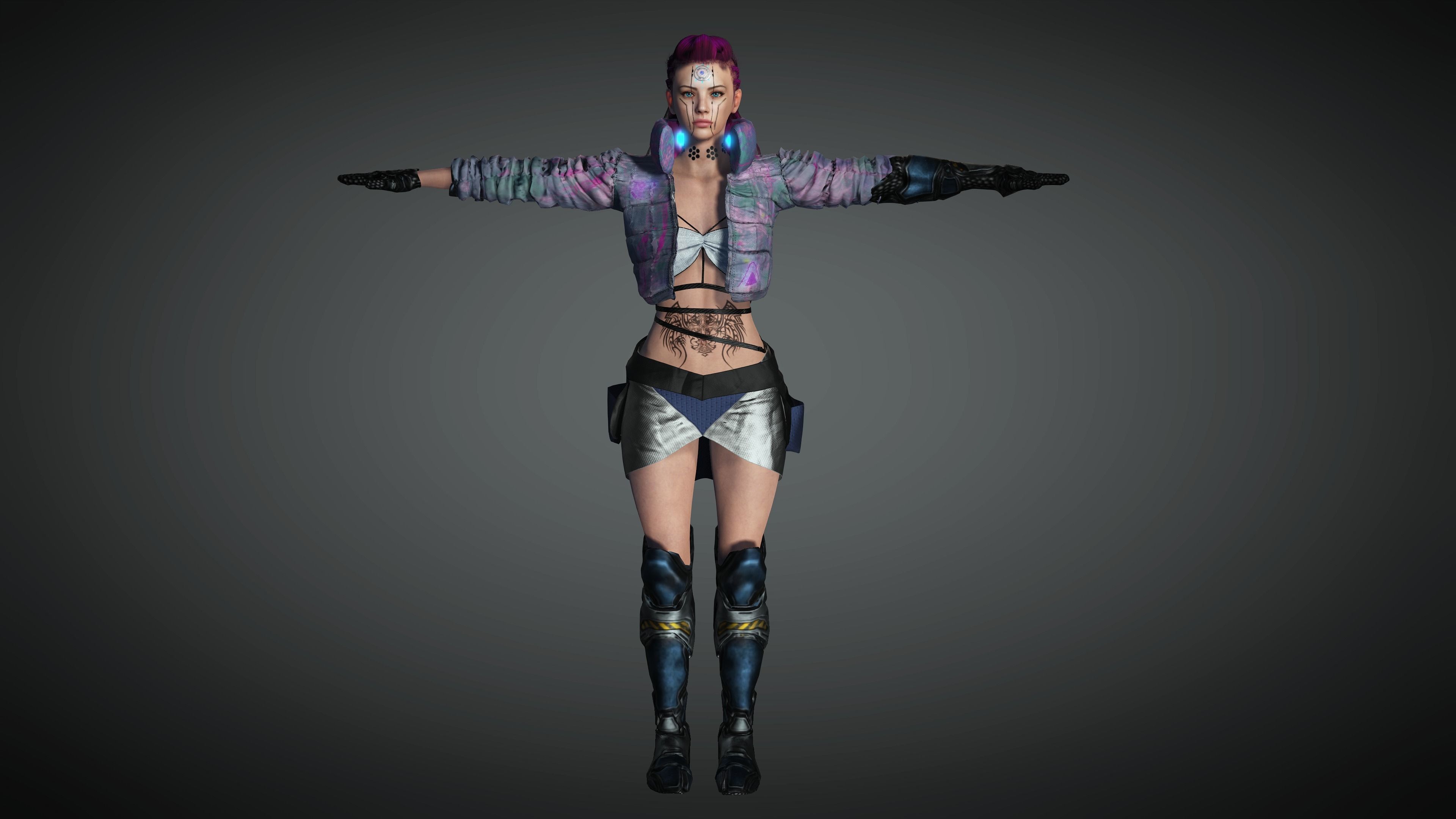 AAA Cyber Punk Female Character 08 Low-poly 3D model_20