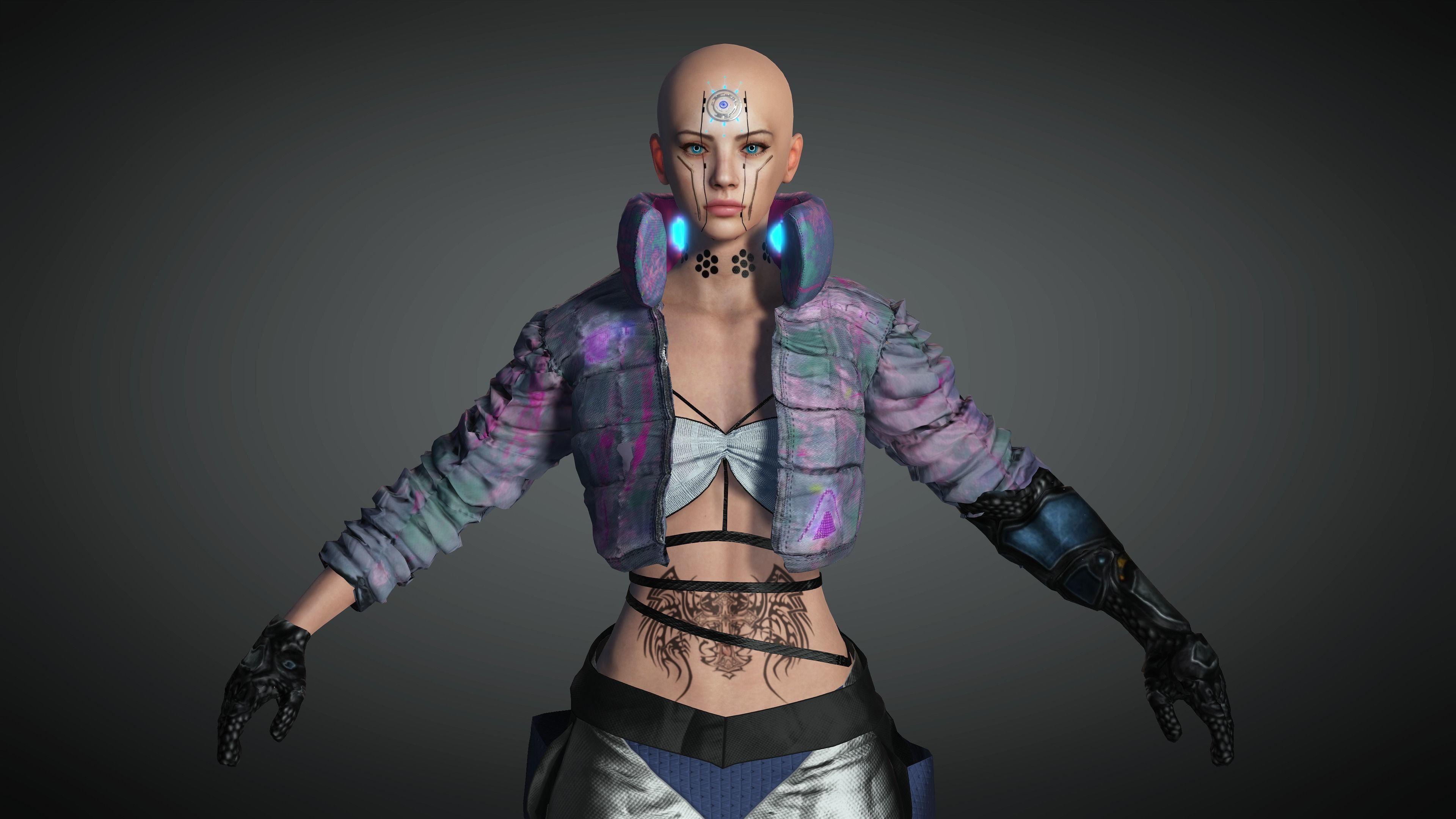 AAA Cyber Punk Female Character 08 Low-poly 3D model_19