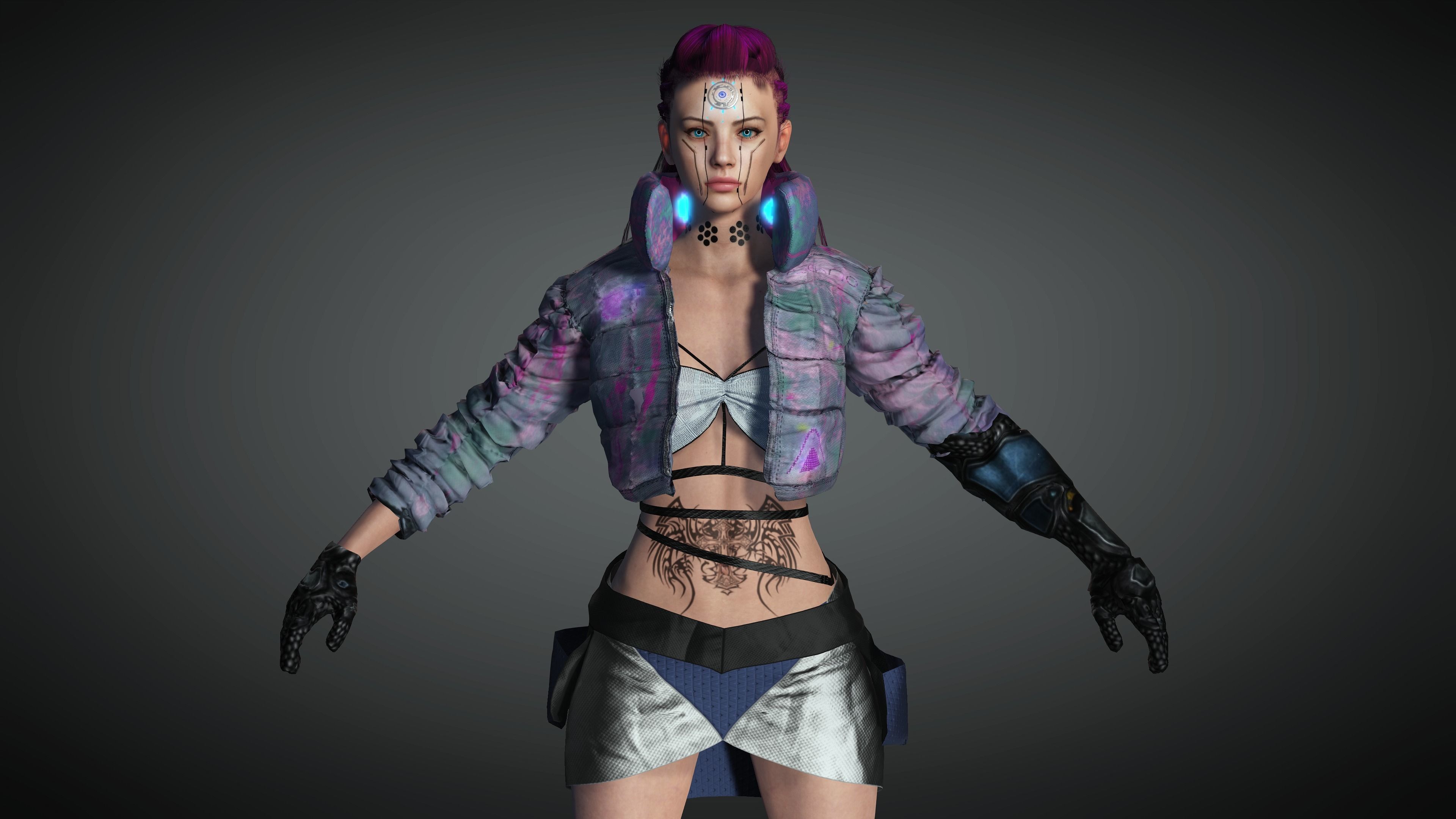 AAA Cyber Punk Female Character 08 Low-poly 3D model_2
