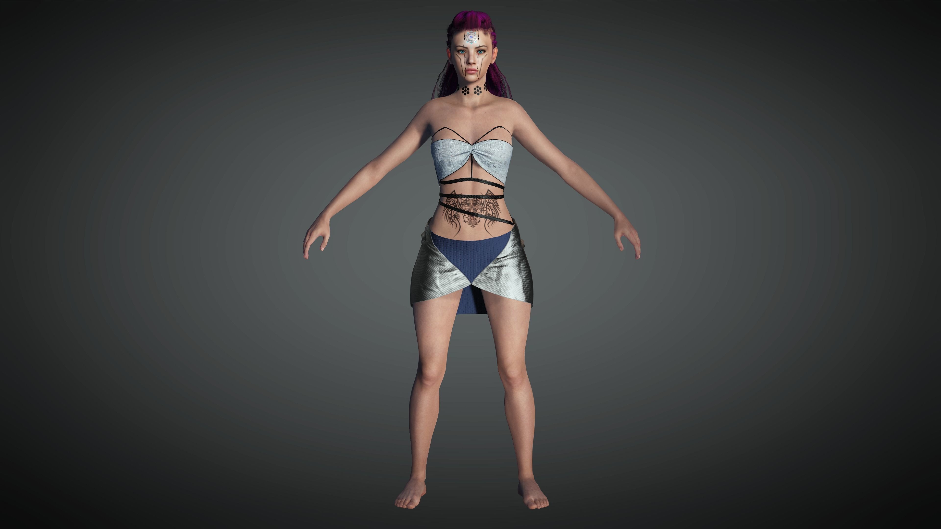 AAA Cyber Punk Female Character 08 Low-poly 3D model_6