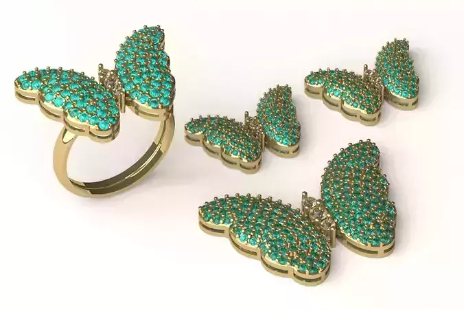 Butterfly Set S 12 ring pendant and earring