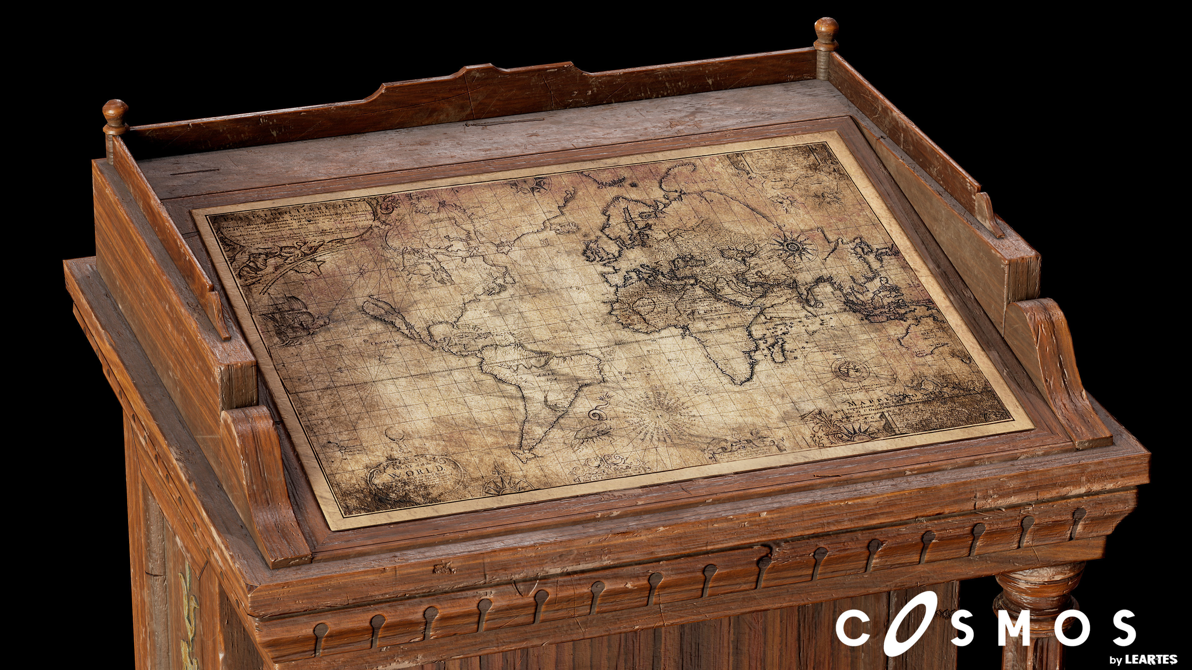 Steampunk Map Desk Low-poly 3D model_2