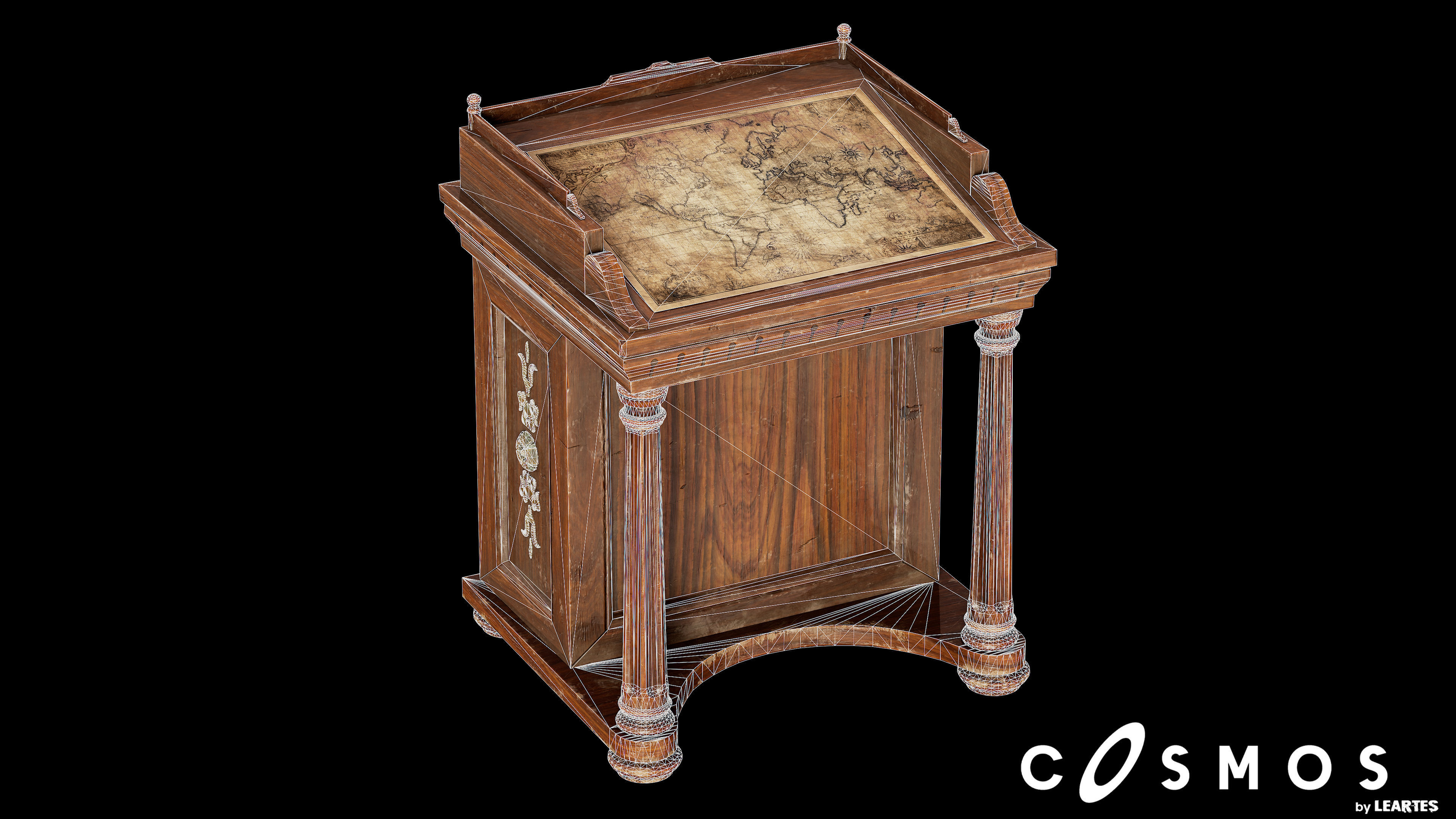 Steampunk Map Desk Low-poly 3D model_4