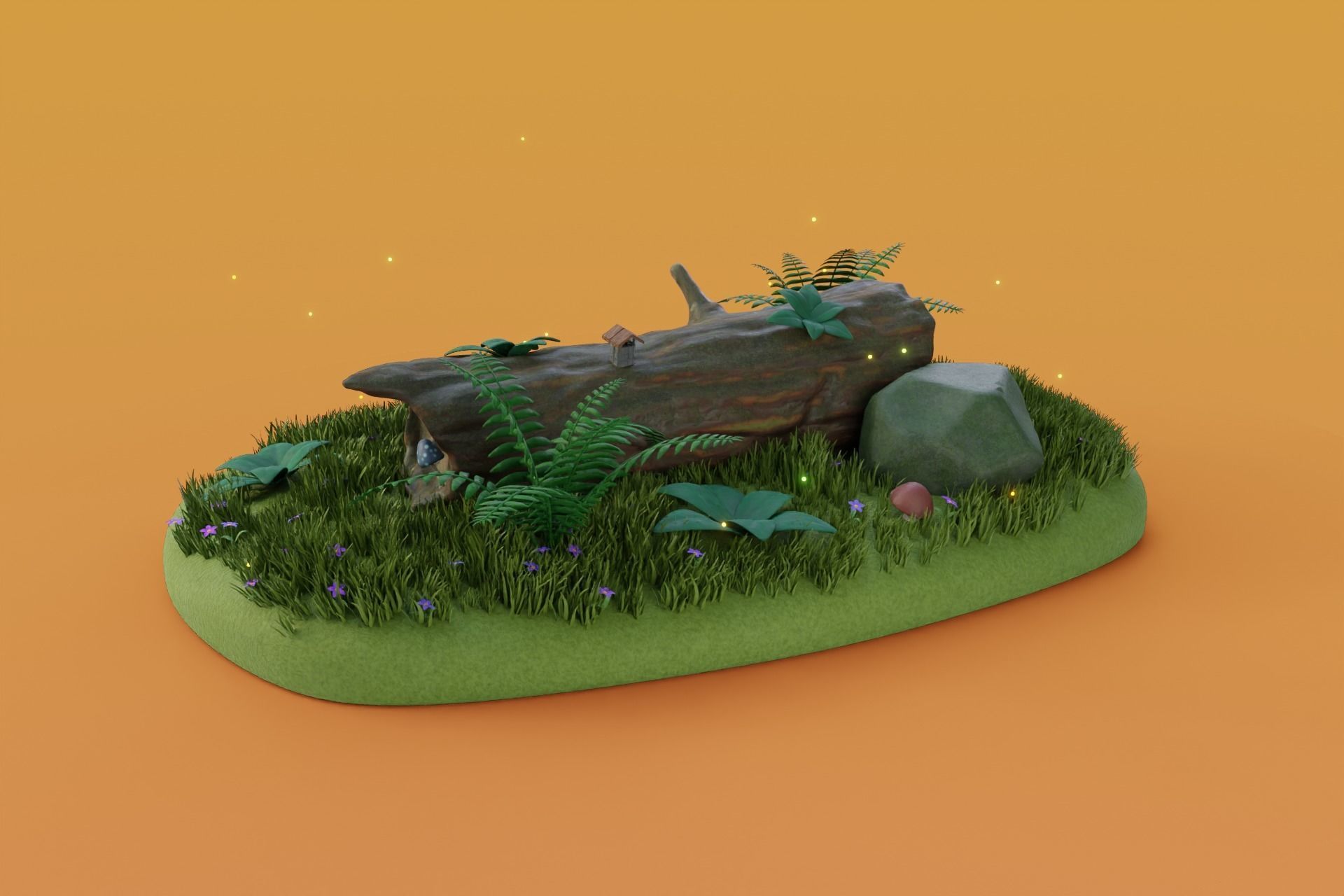 Cartoon Log House Low-poly 3D model_27