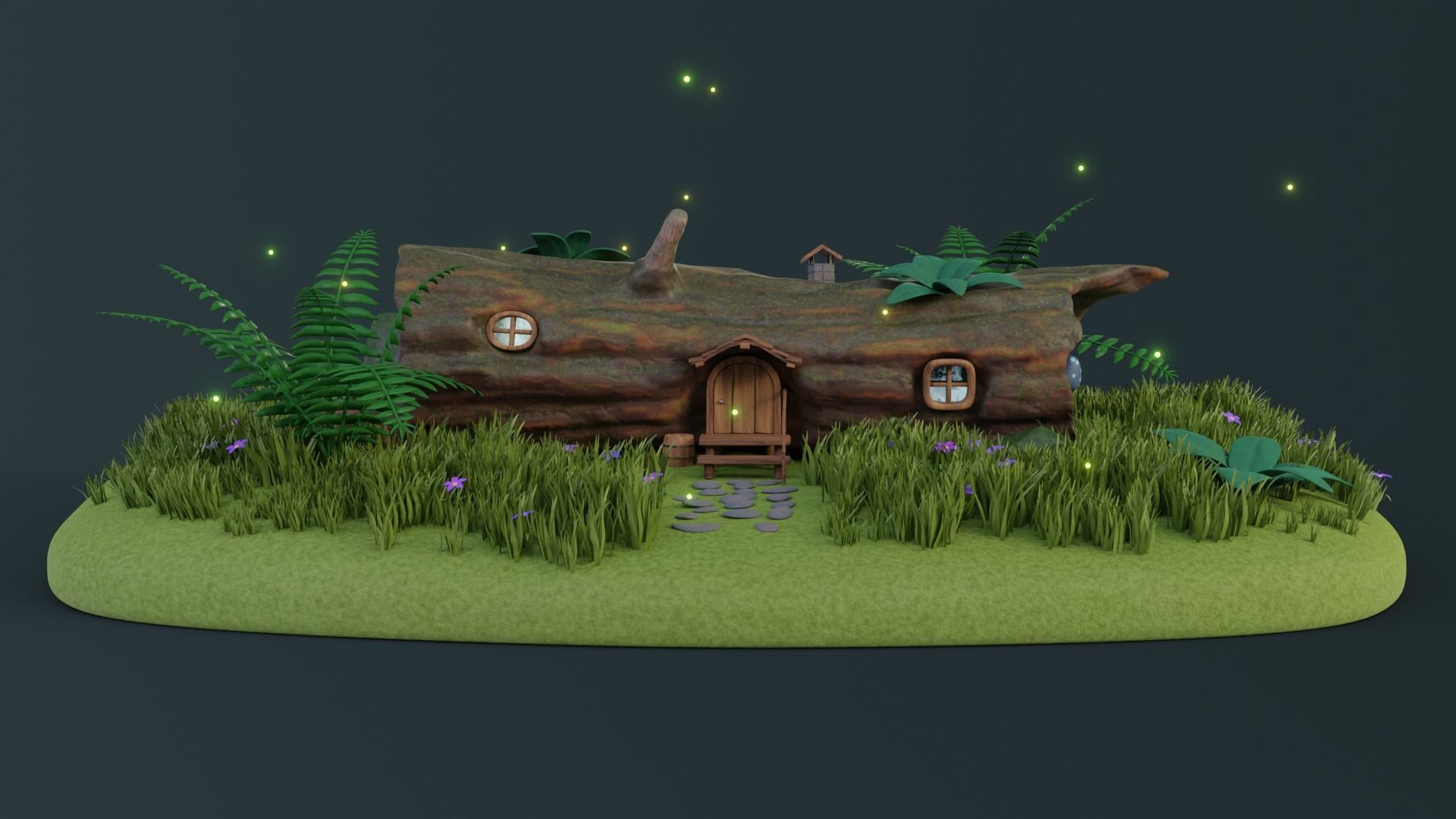 Cartoon Log House Low-poly 3D model_8