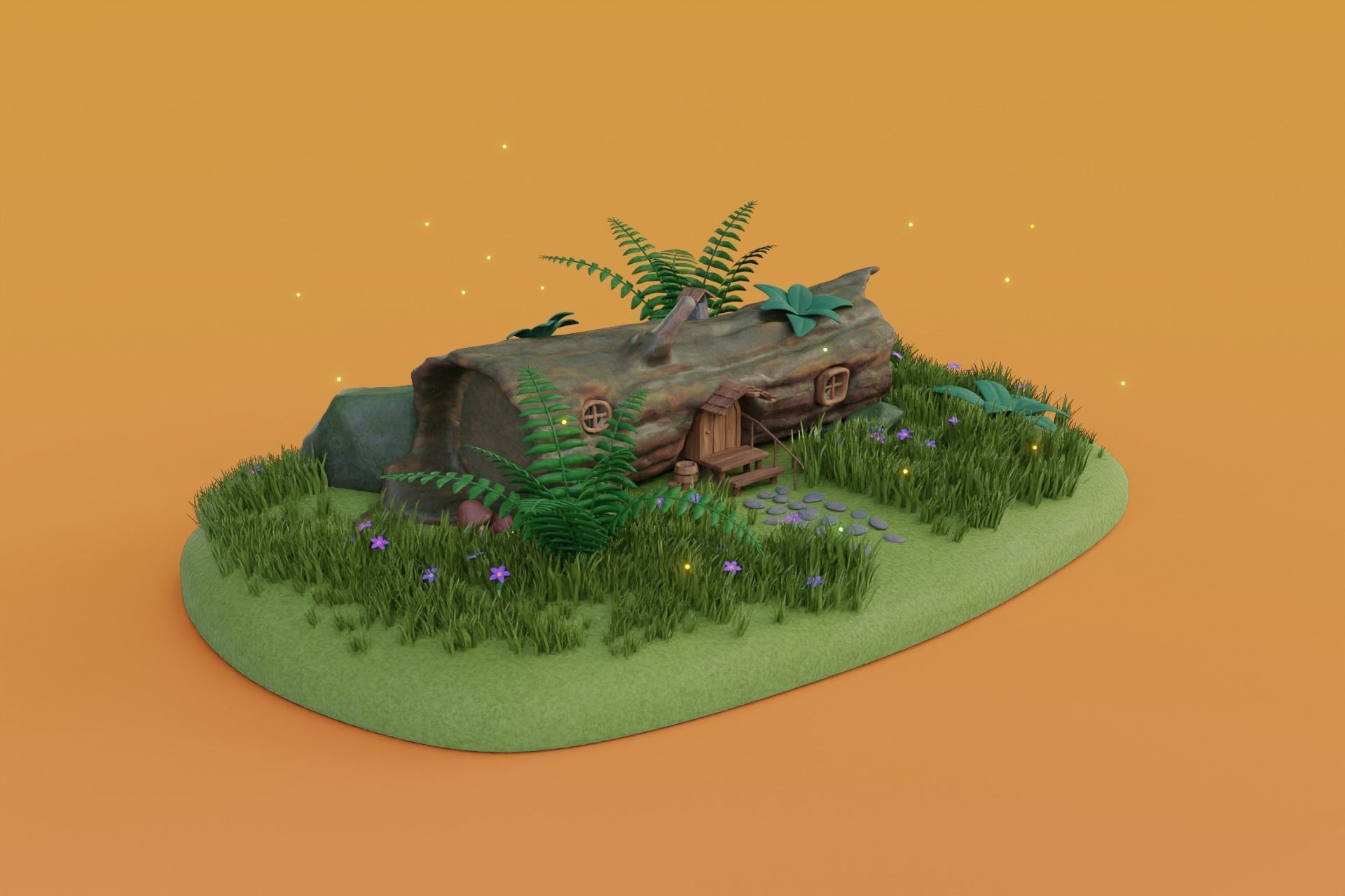 Cartoon Log House Low-poly 3D model_24