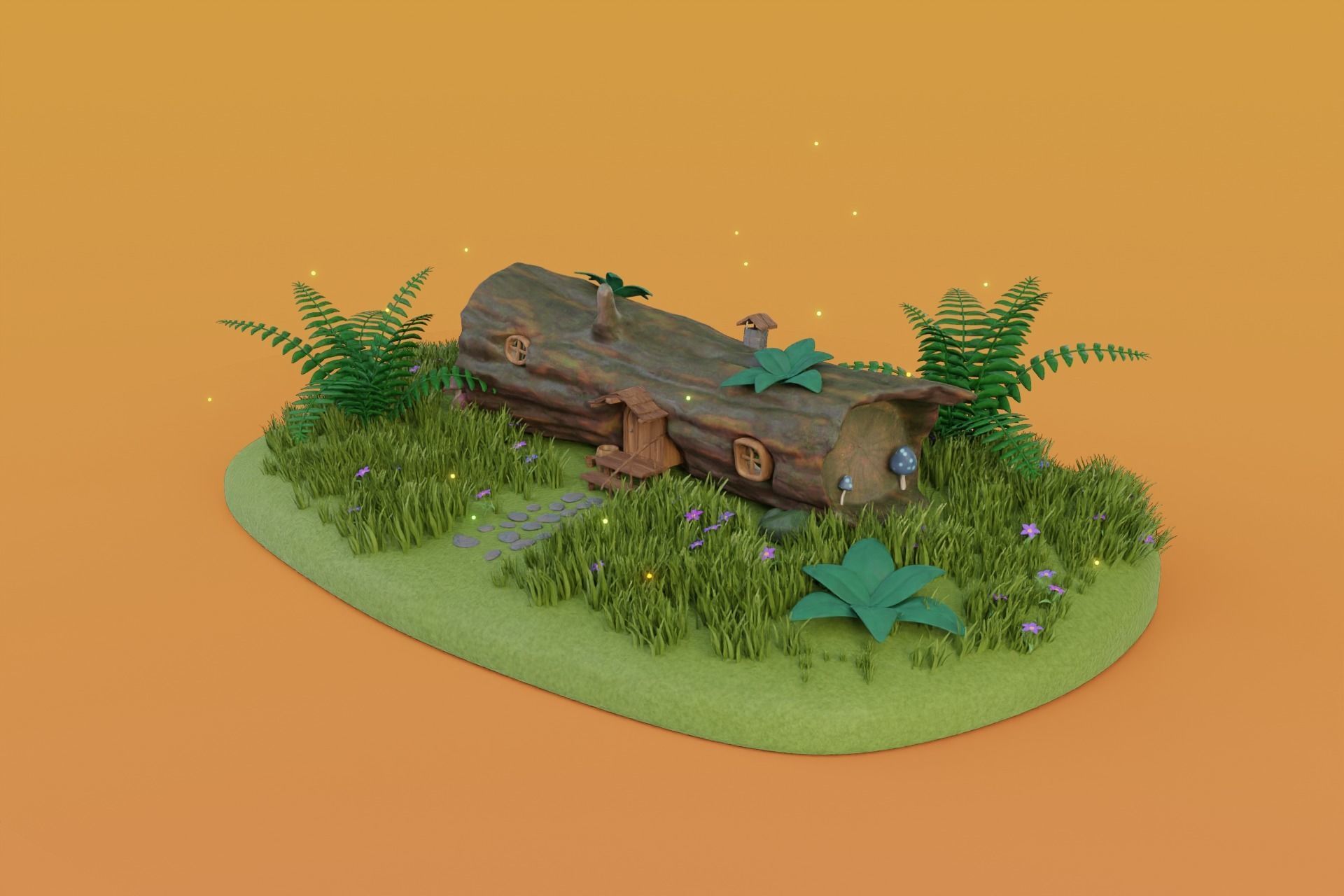 Cartoon Log House Low-poly 3D model_29