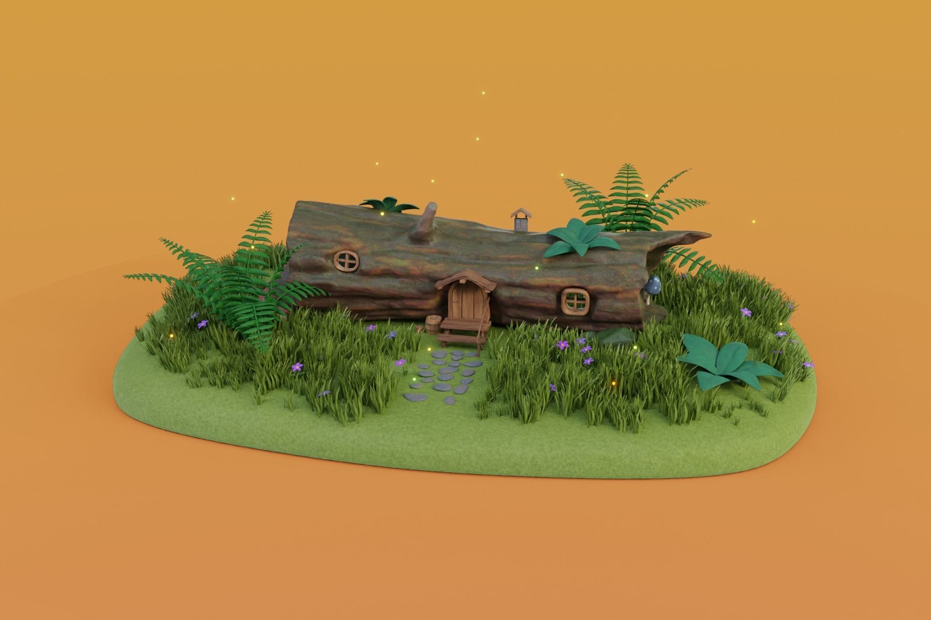 Cartoon Log House Low-poly 3D model_21