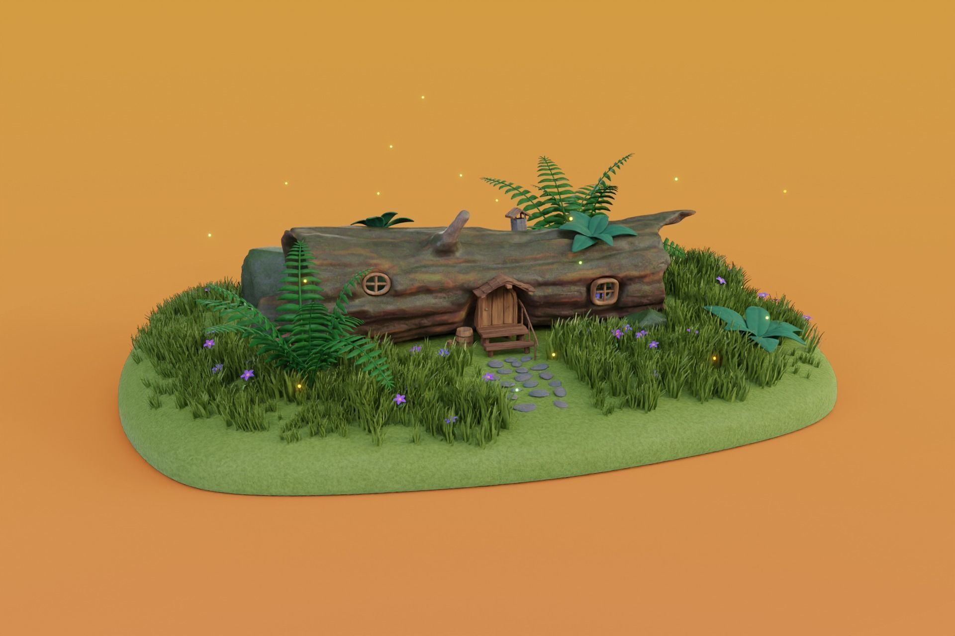 Cartoon Log House Low-poly 3D model_22