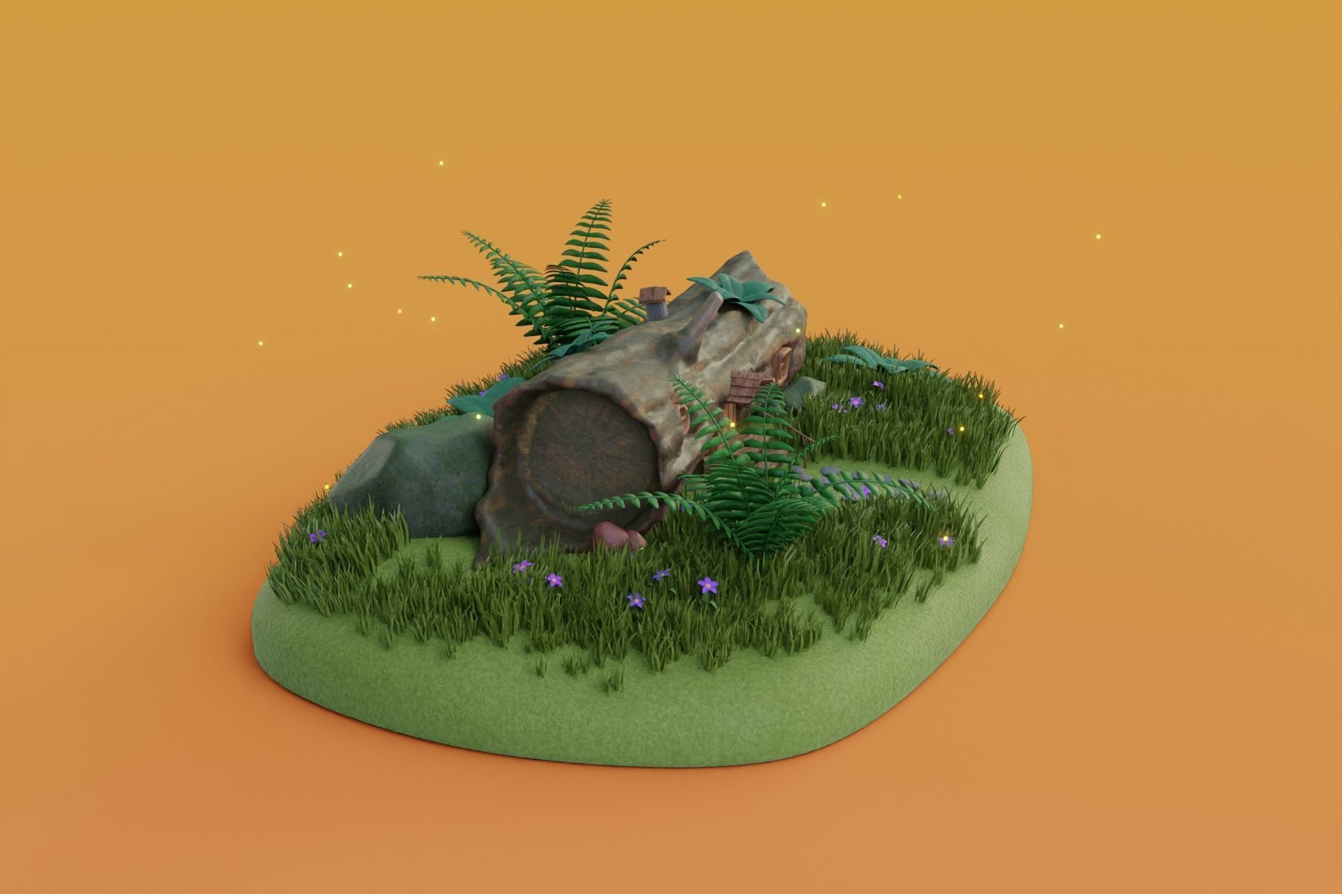 Cartoon Log House Low-poly 3D model_23