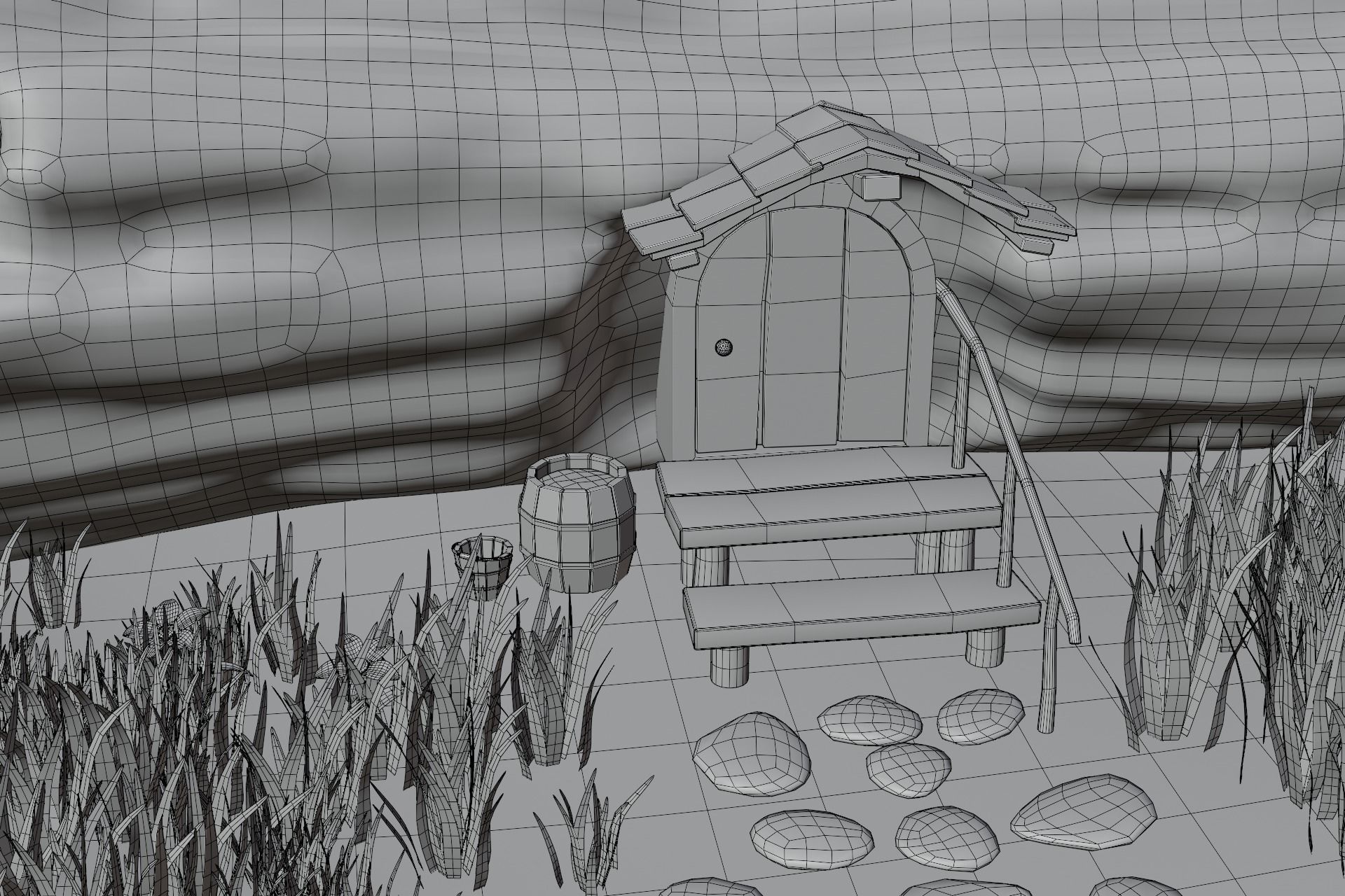 Cartoon Log House Low-poly 3D model_16