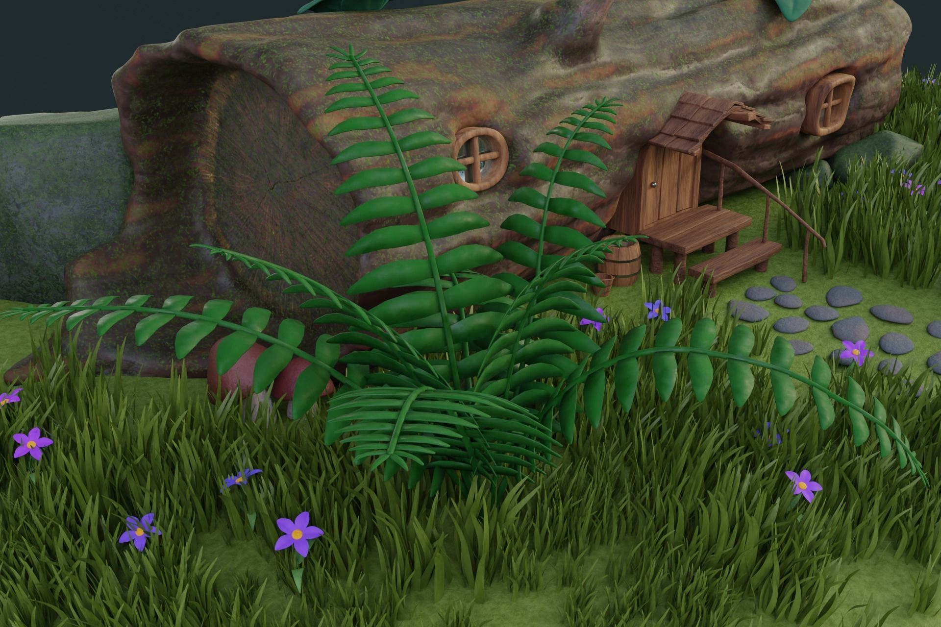 Cartoon Log House Low-poly 3D model_10