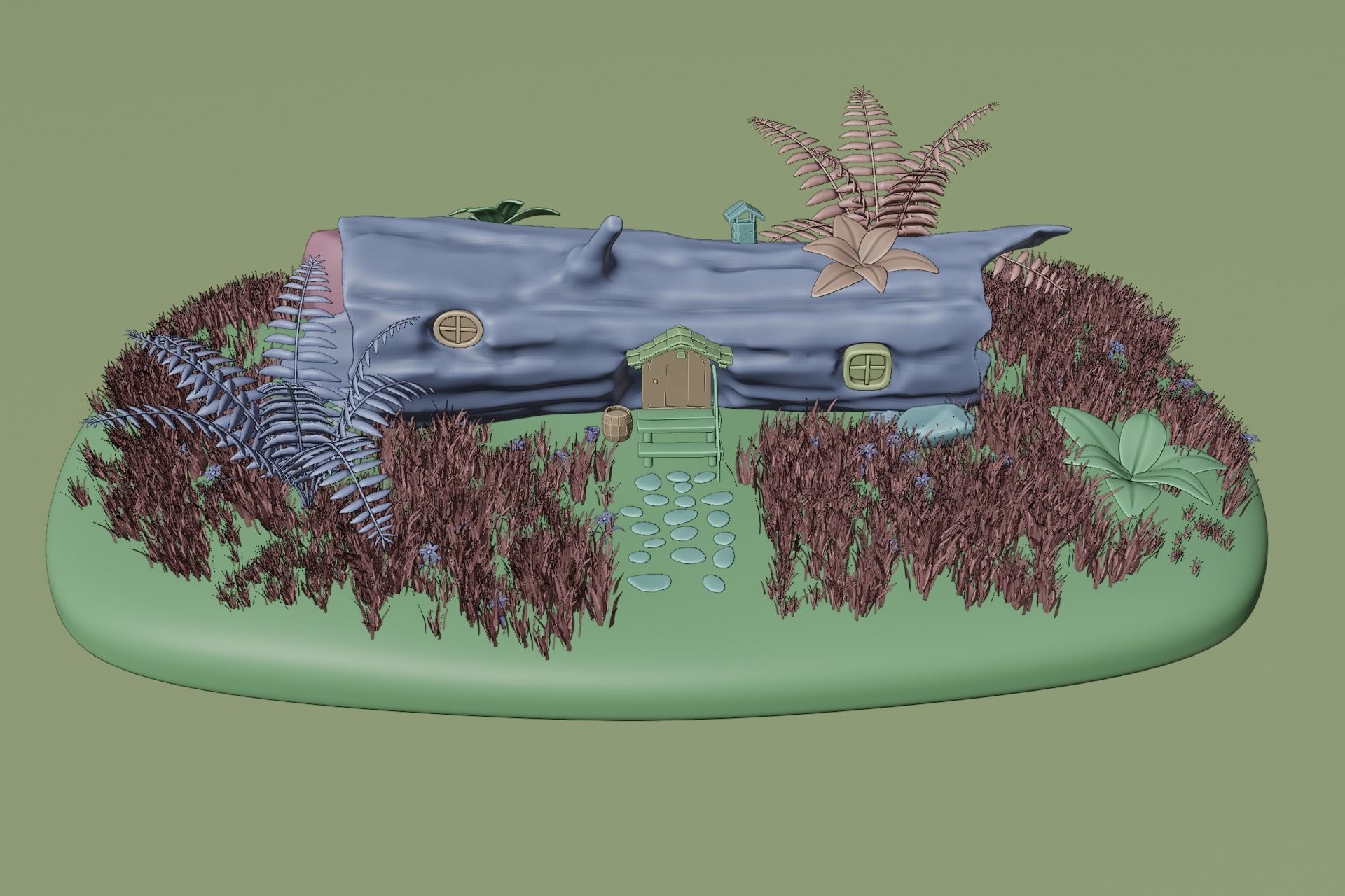 Cartoon Log House Low-poly 3D model_14