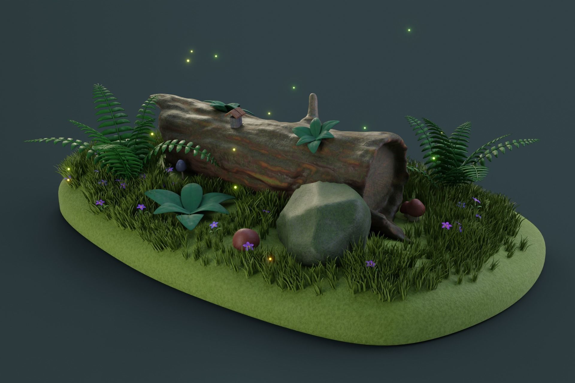 Cartoon Log House Low-poly 3D model_4