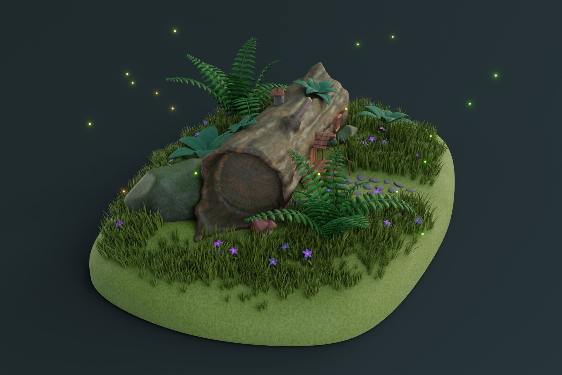 Cartoon Log House Low-poly 3D model_3