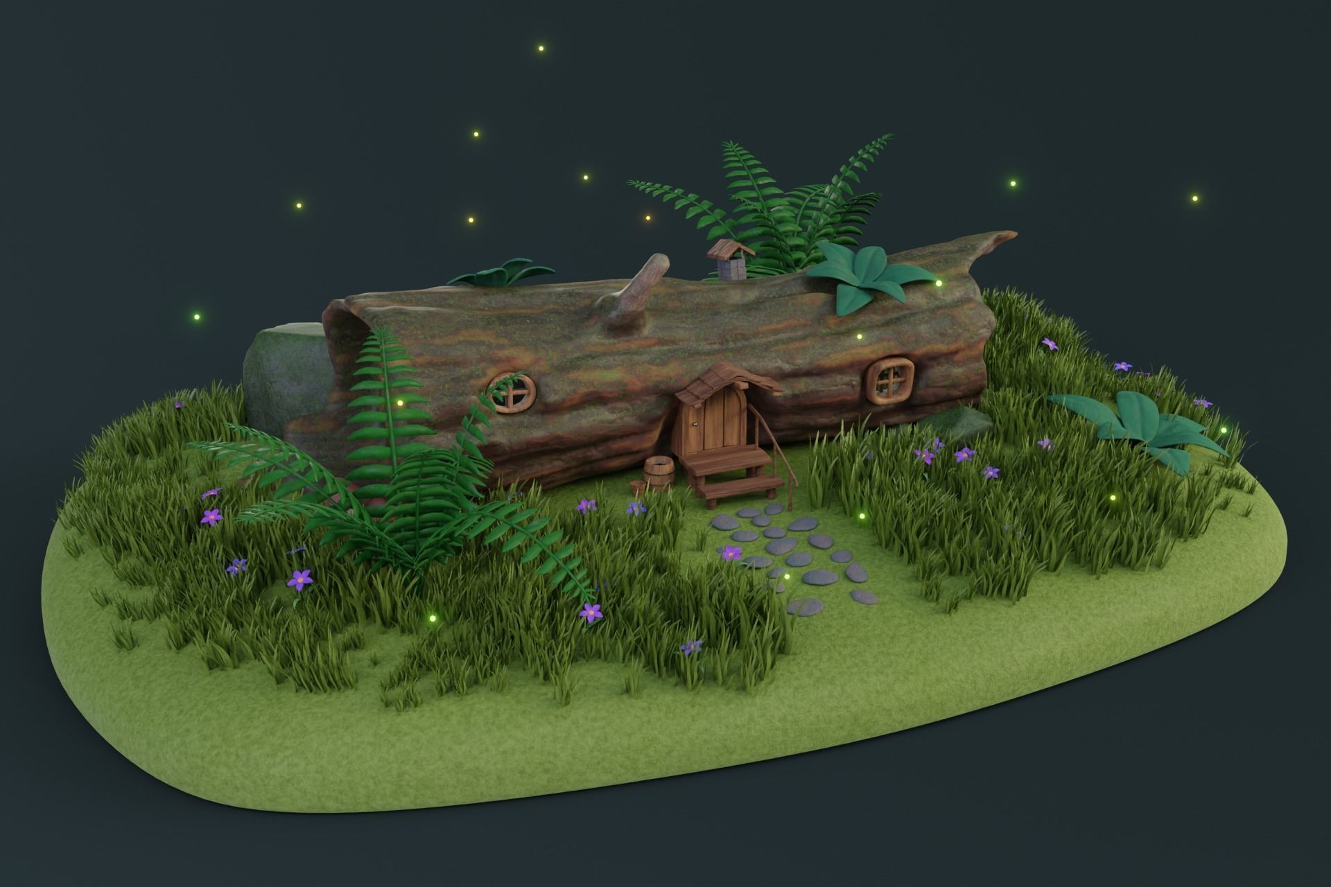 Cartoon Log House Low-poly 3D model_2