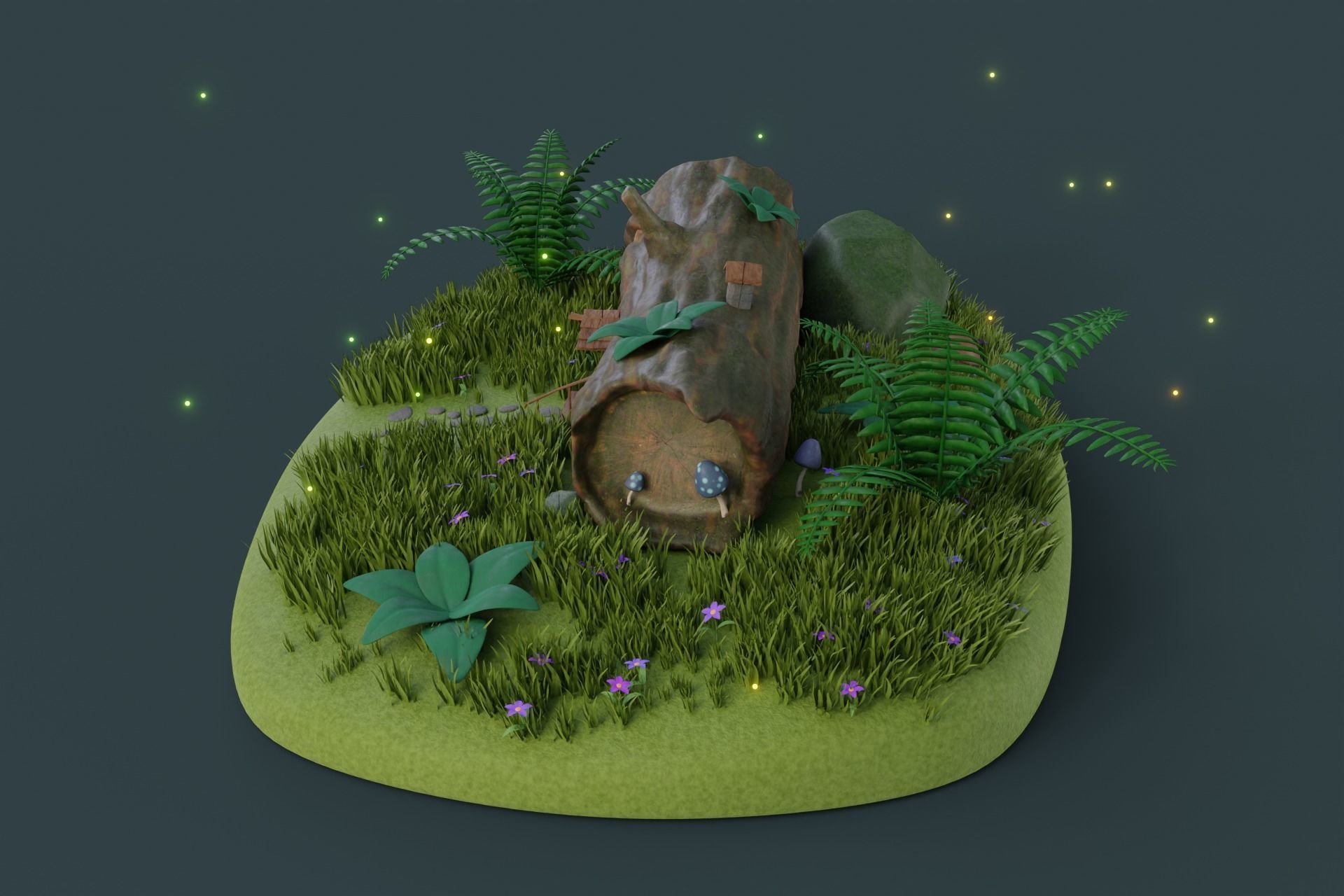 Cartoon Log House Low-poly 3D model_6