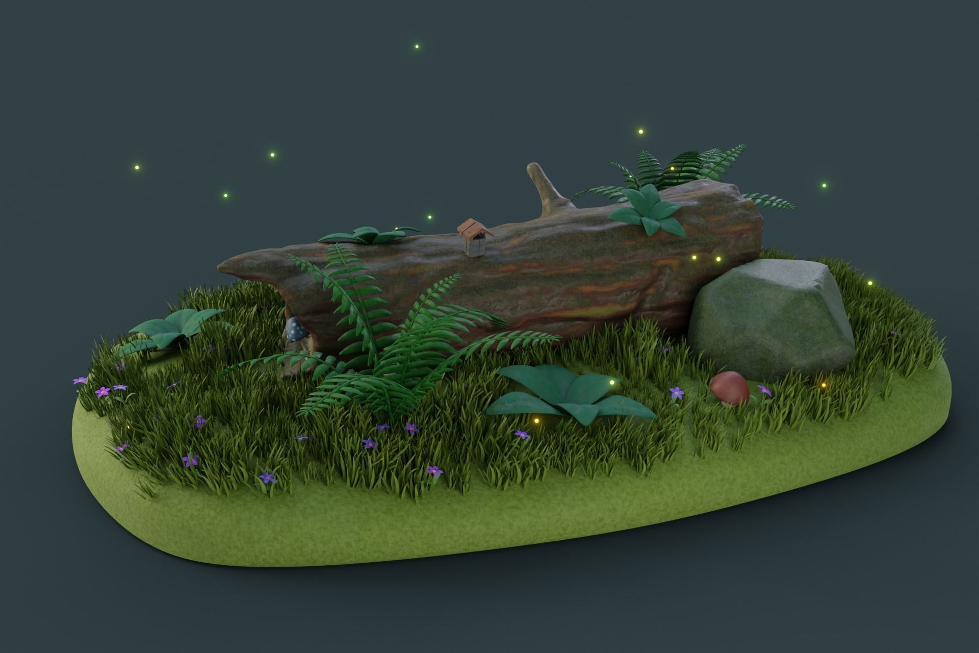Cartoon Log House Low-poly 3D model_5