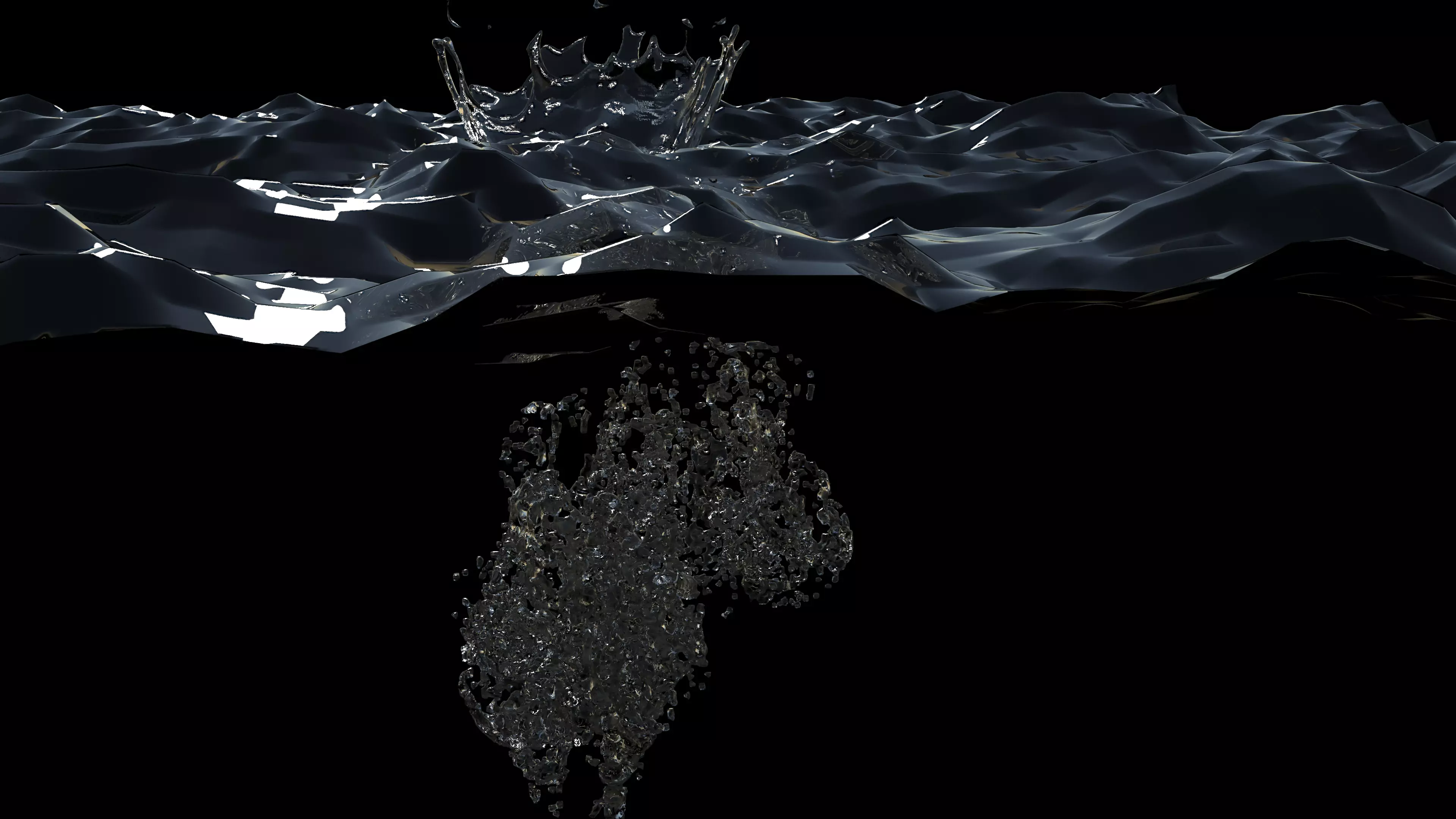 ocean with splash and underwater bubbles Low-poly 3D model_0