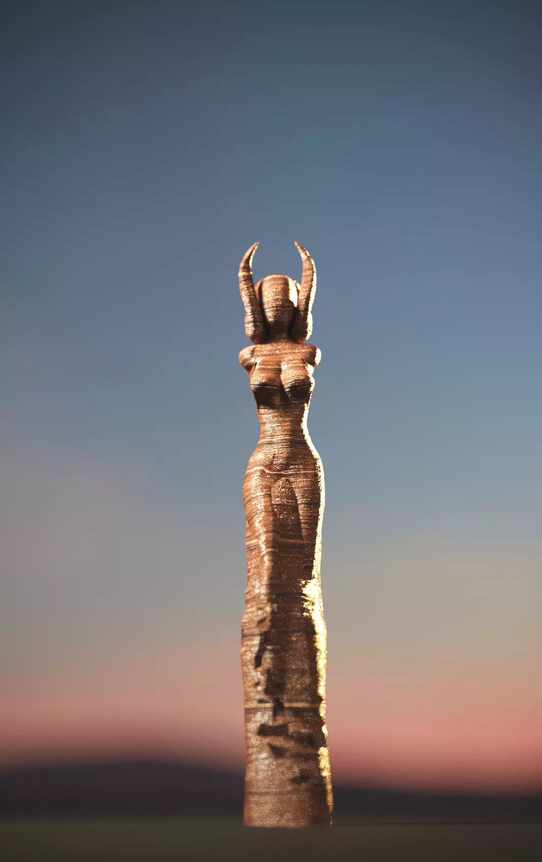 Wood Carved Woman with Horns Free 3D model