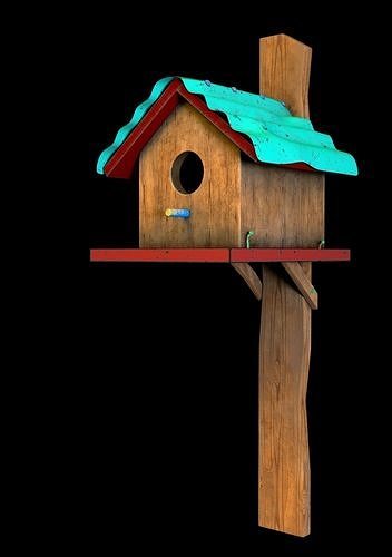 Wooden Bird house  3D model Low-poly 3D model 7
