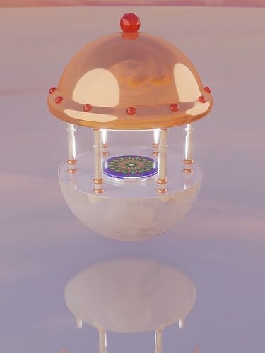Marmortempel spaceship with dome in sky Low-poly 3D model
