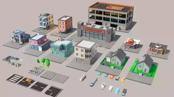 Low poly City Set house