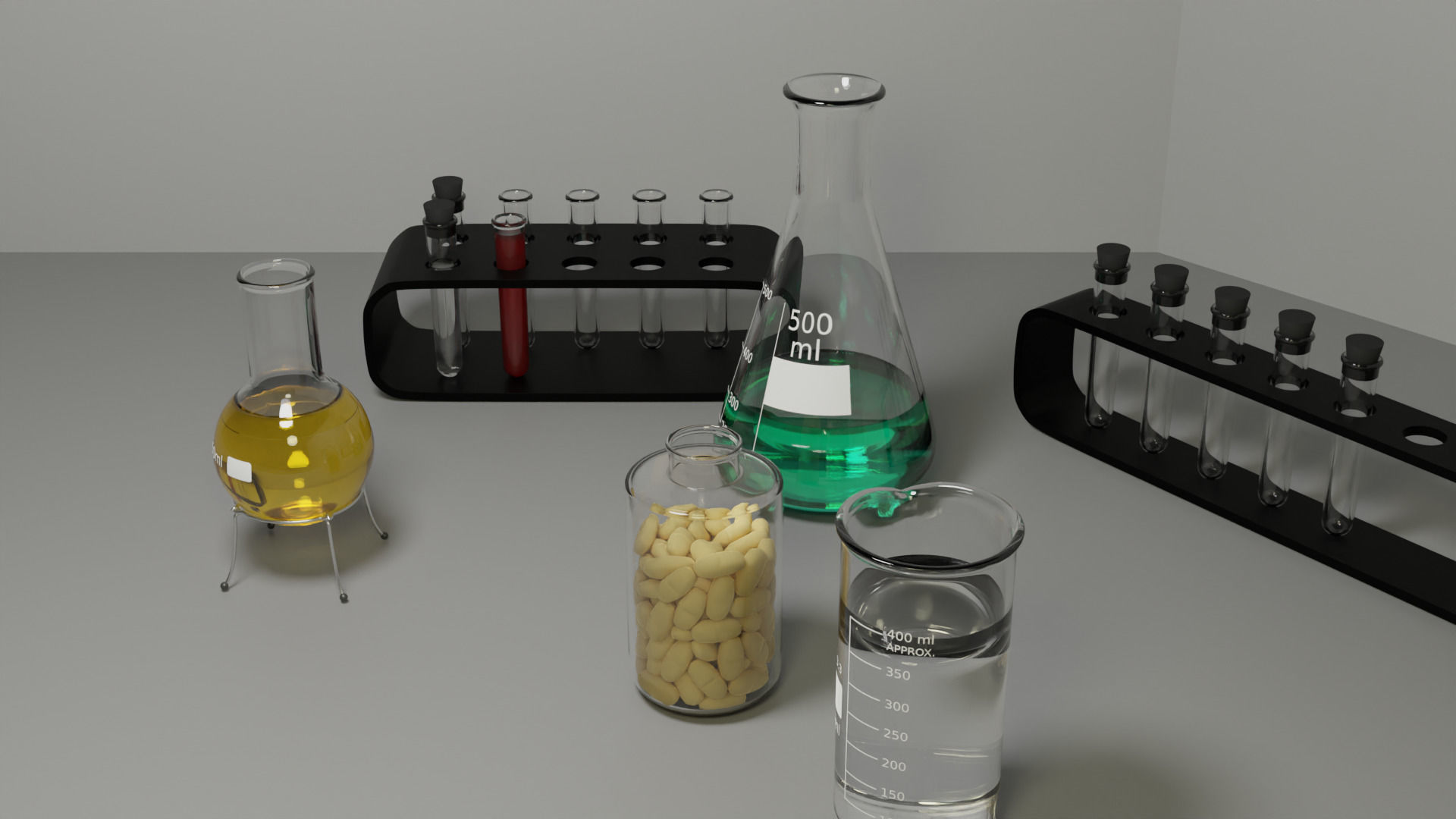 Chemical flasks set 3D model_2