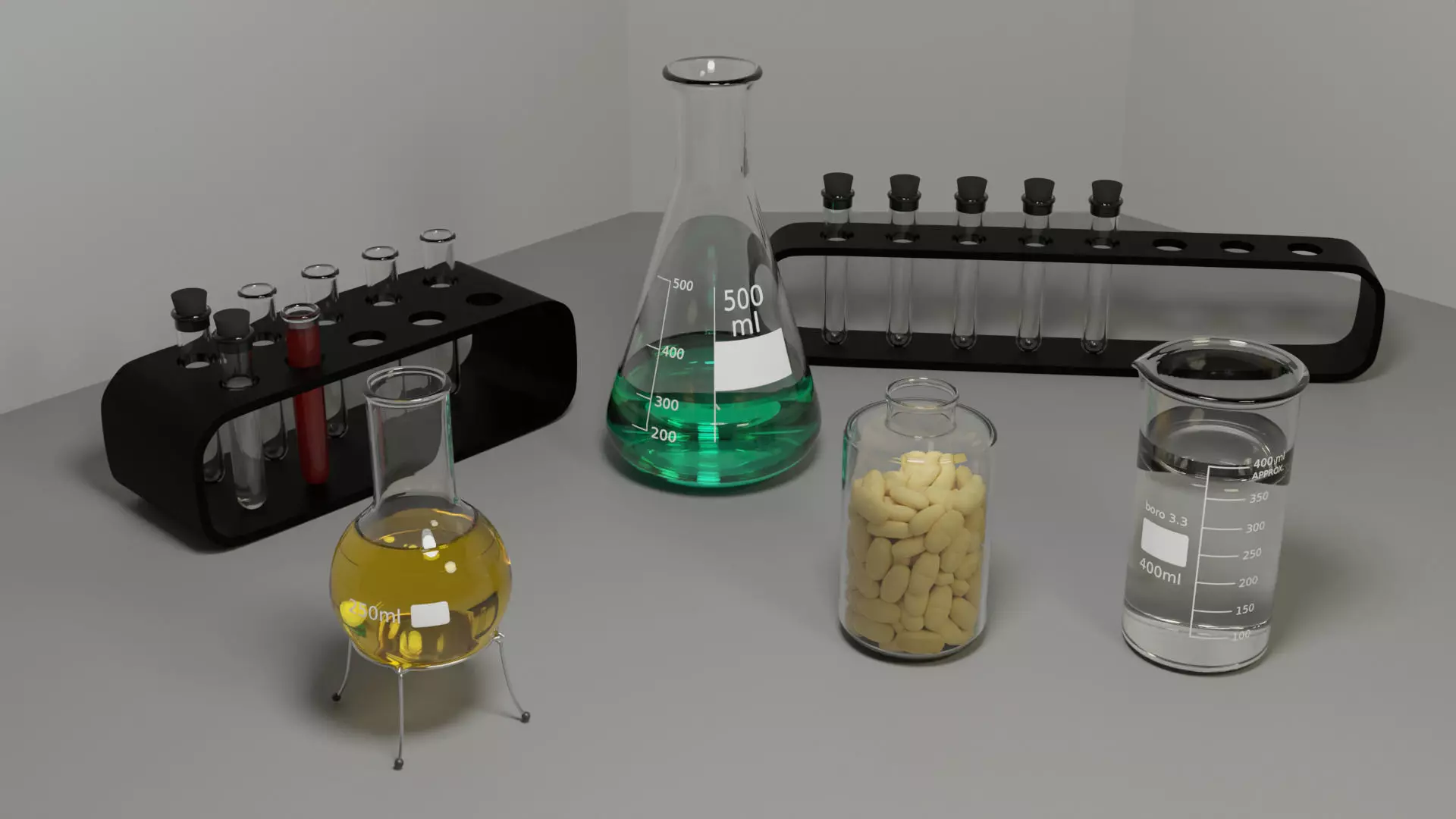 Chemical flasks set 3D model_0