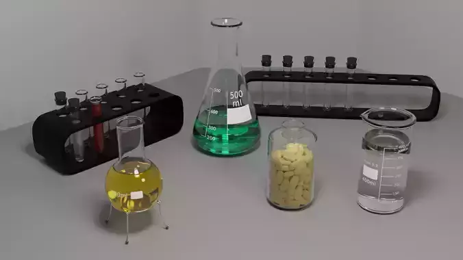 Chemical flasks set 3D model