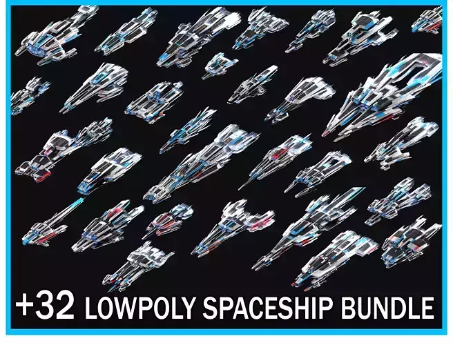 32 Lowpoly Sci-Fi Spaceship Kitbash Bundle Pack Bundle Package 2